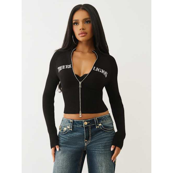 Women's Crystal Zip Sweater