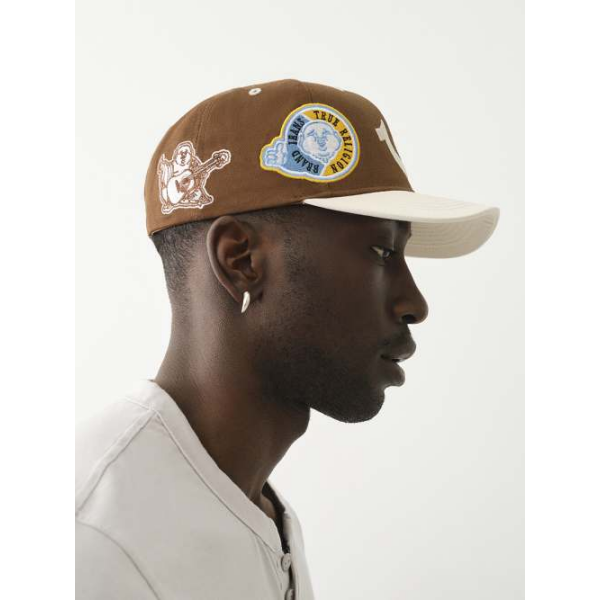 True Religion Embroidered Multi Logo Hat In Brown