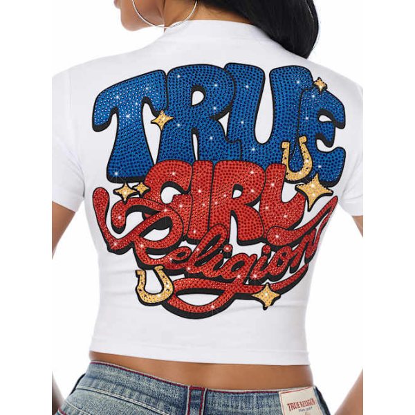 True Religion Women's Crystal True Gals Baby T-shirt In White