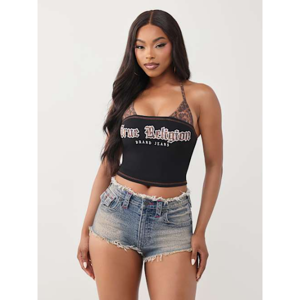 Women's Printed Bikini Bandeau Top | Black | Size Medium | True Religion