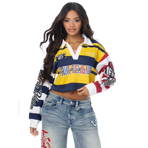 True Religion Women's Embroiderd Striped Polo Shirt In Multi