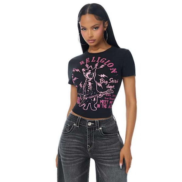True Religion Women's Crystal Punk Baby T-shirt In Black