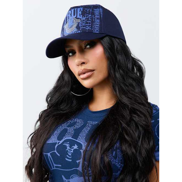 True Religion Women's Crystal Horseshoe Hat In Blue