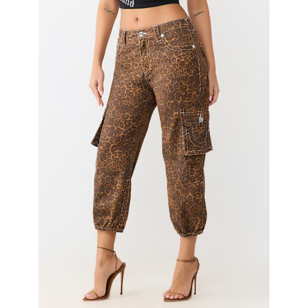 Women's Leopard Cargo Curvy Capri