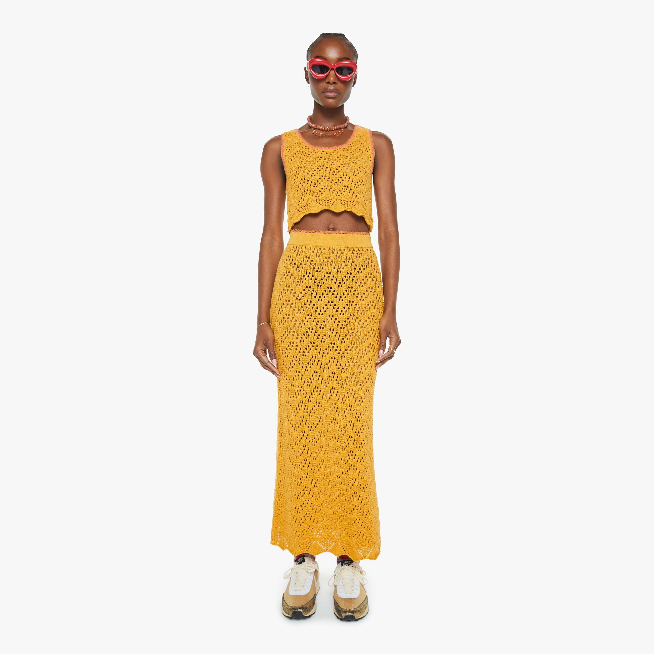 Mother The Longline Skirt Tangerine Dreams In Light Orange - Size X-large