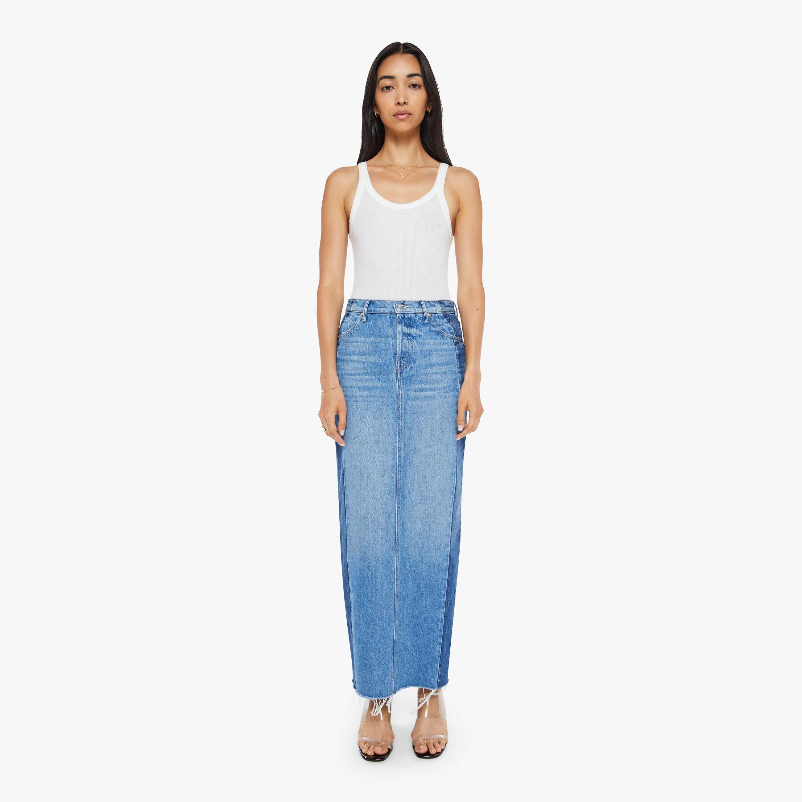 Mother Tux Sidestepper Sneak Fray Pants In Double Stacked In White