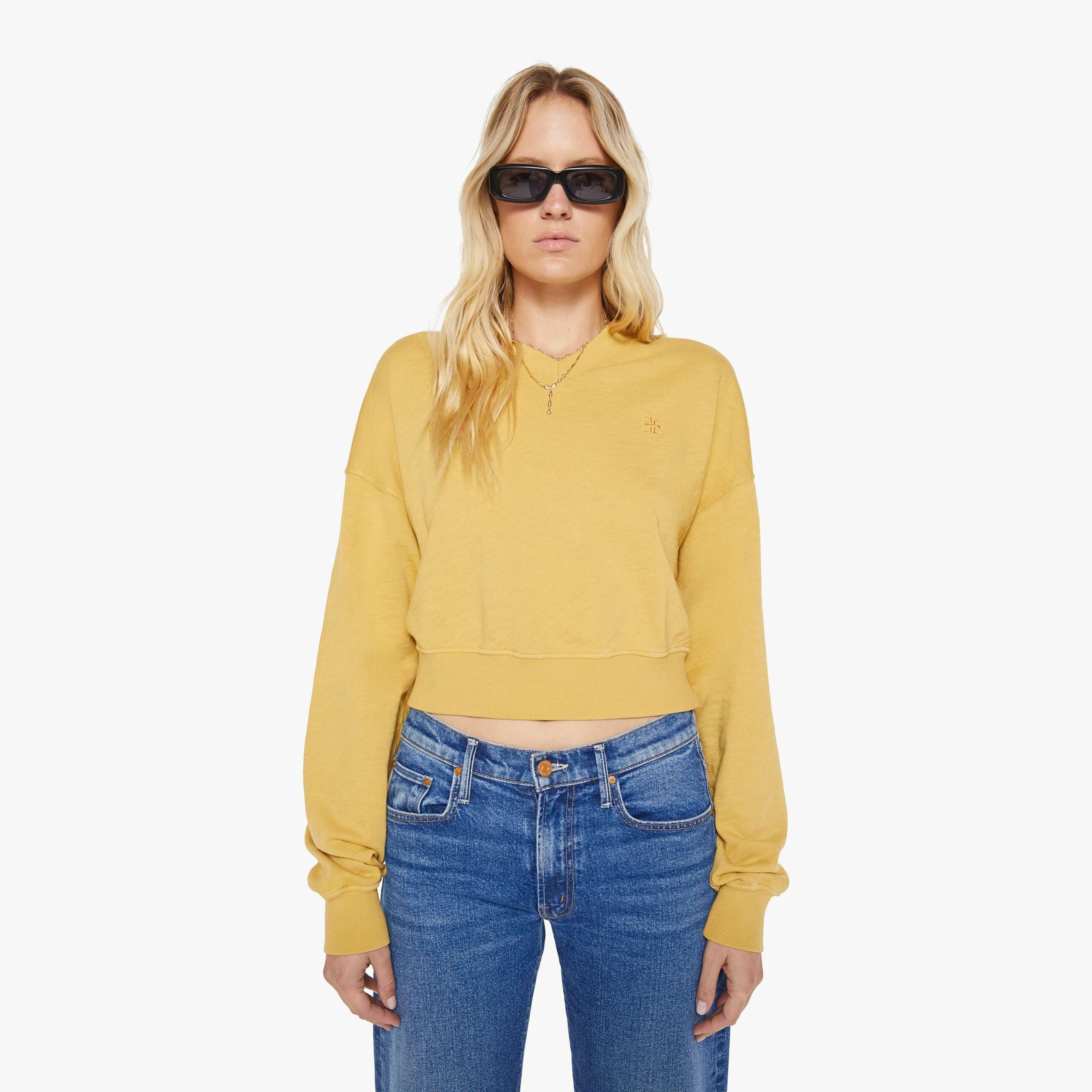 Mother Eterne Cropped V-neck Sweatshirt Saffron In Brown