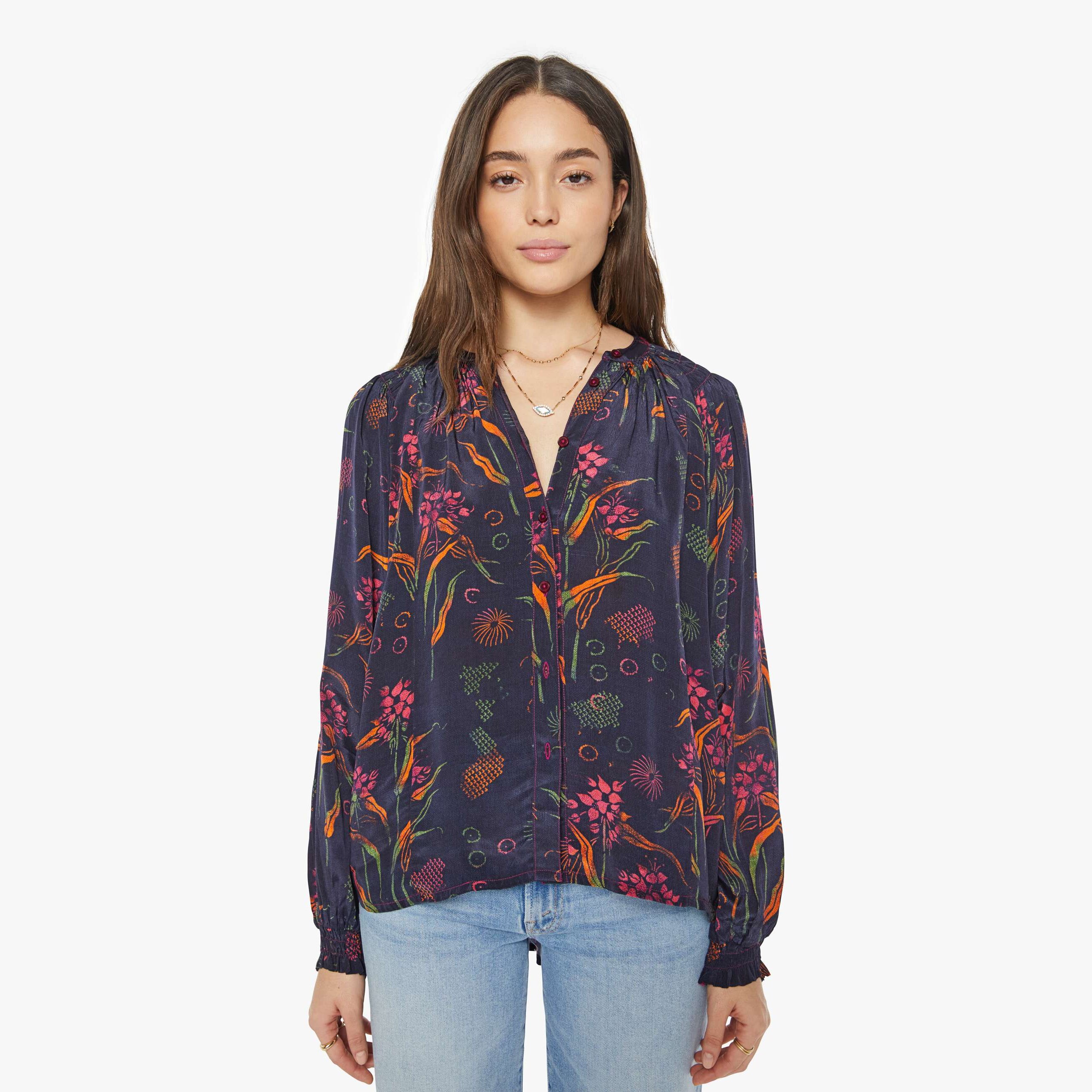 Shop Maria Cher Julieta Blouse Arrecifes Shirt In Navy Blue