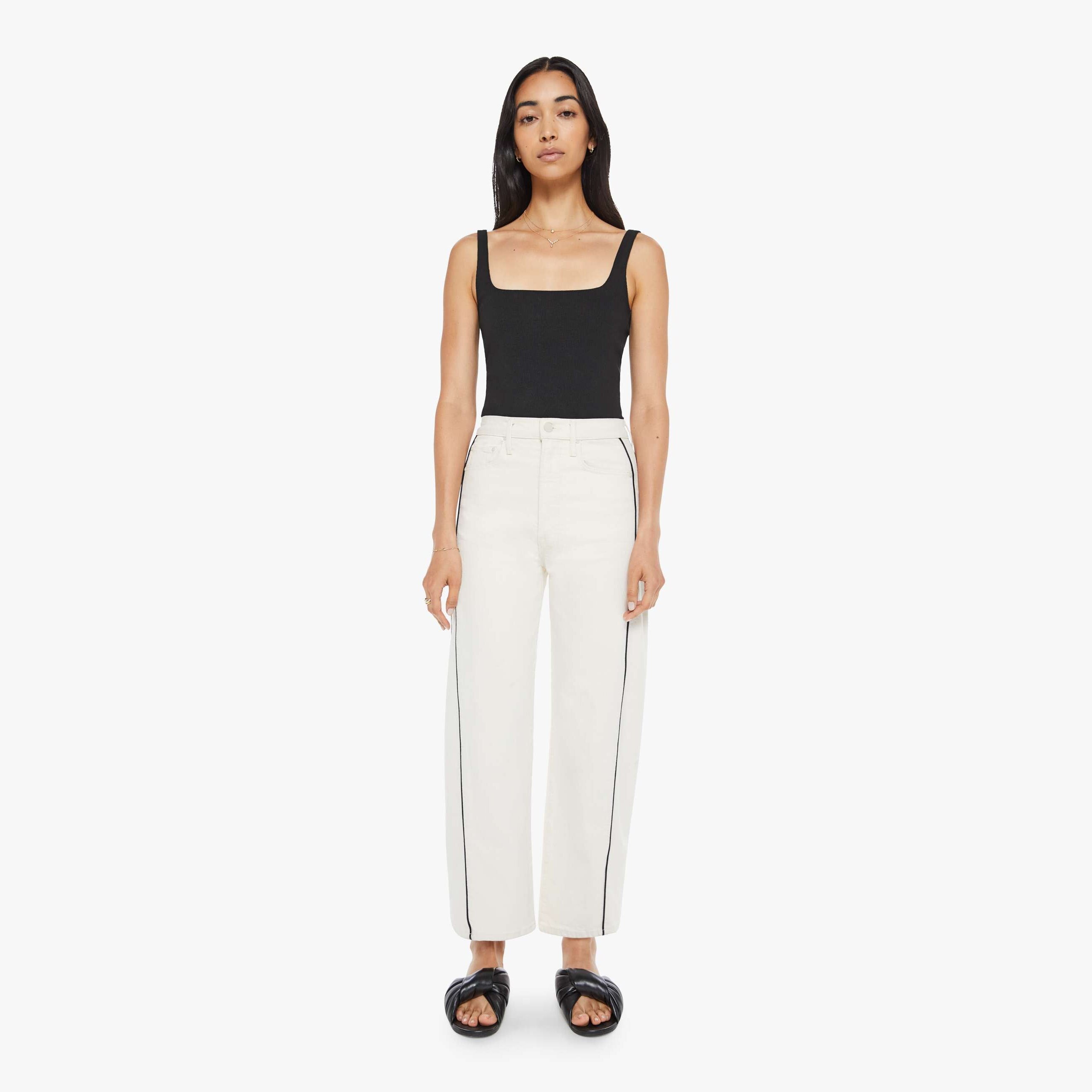 Mother Half Piped Ankle Wide Leg Jeans In Act Natural In White