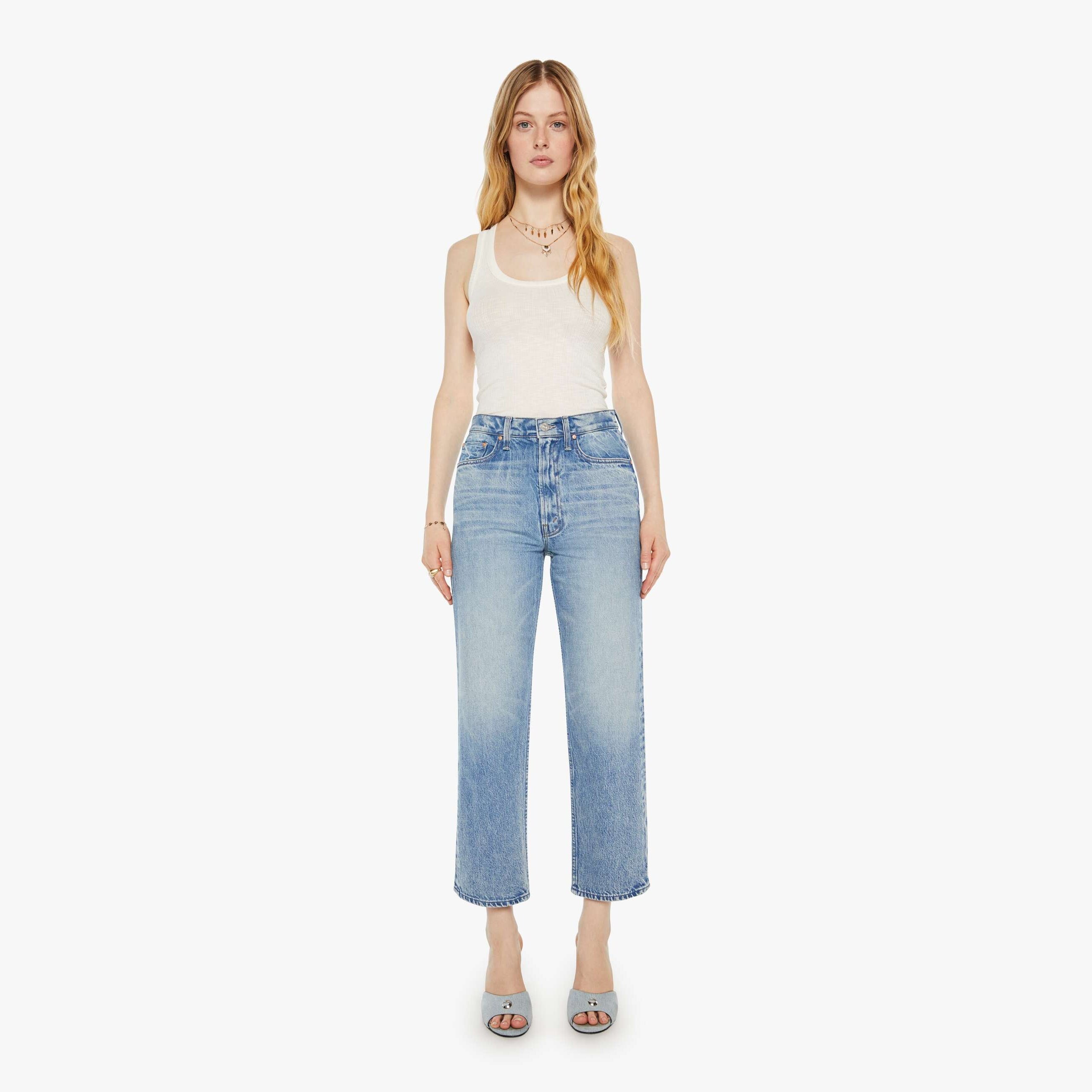 Mother The Newbie High Waist Crop Straight Leg Jeans In Blue