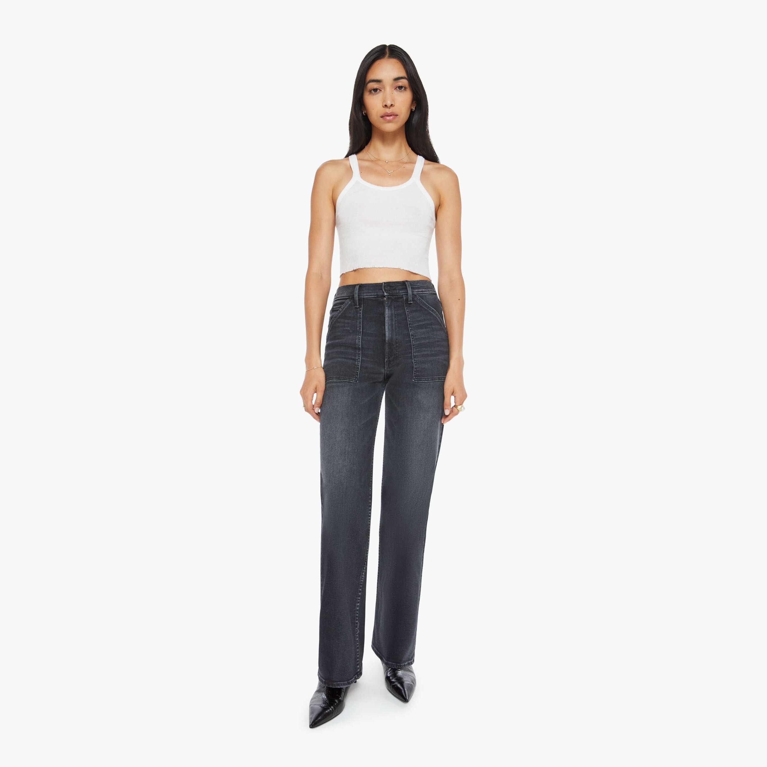 Mother Patch Maven Sneak High-rise Jeans In Not Today Satan In Black