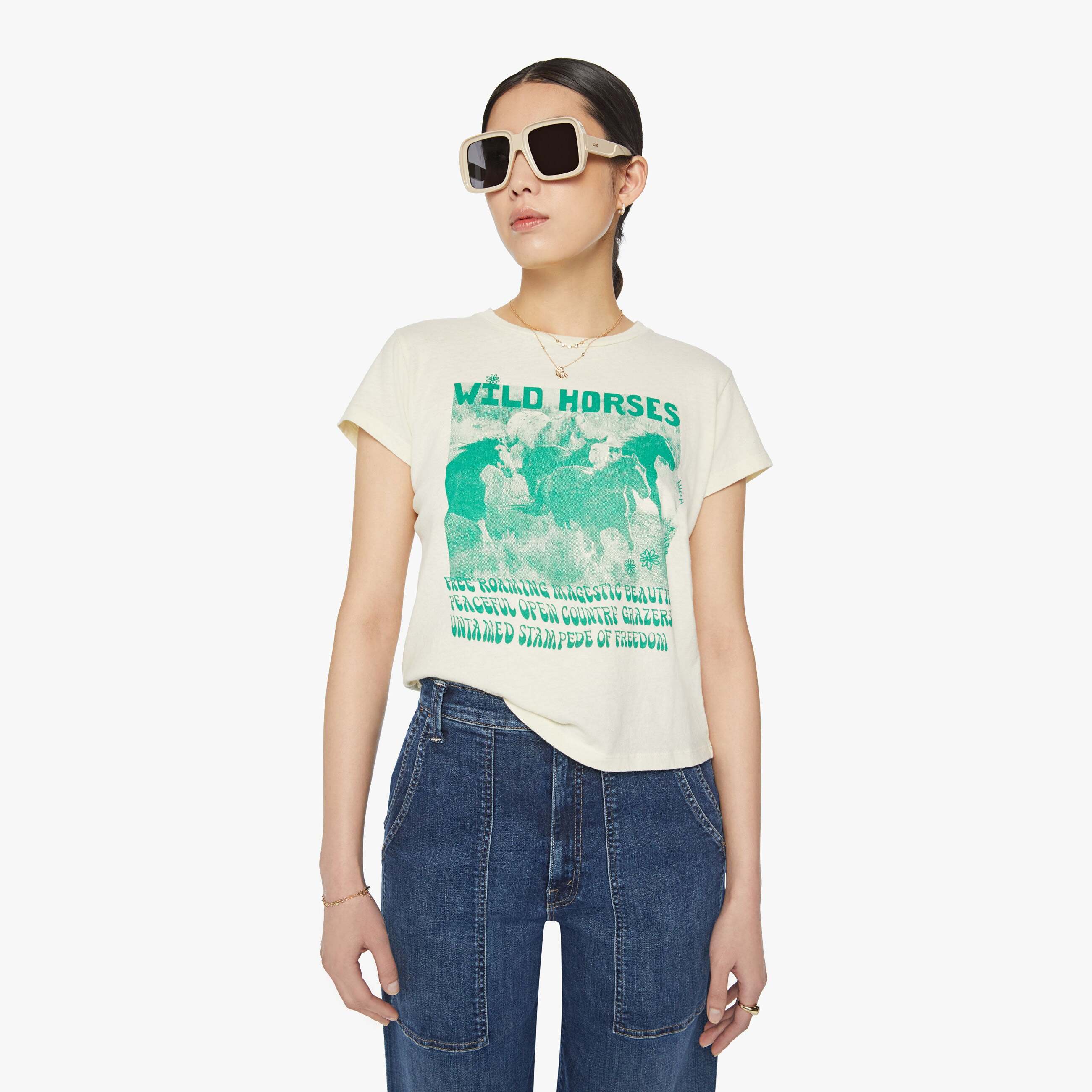 Mother The Boxy Goodie Goodie Wild Horses T-shirt In White