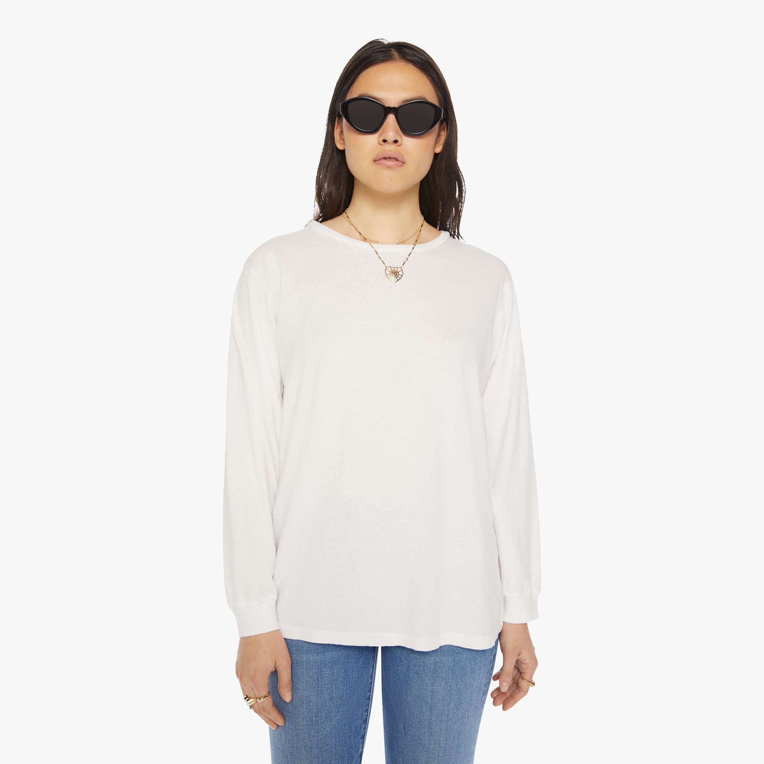 Mother The Long Sleeve Rowdy Cotton T-shirt In White