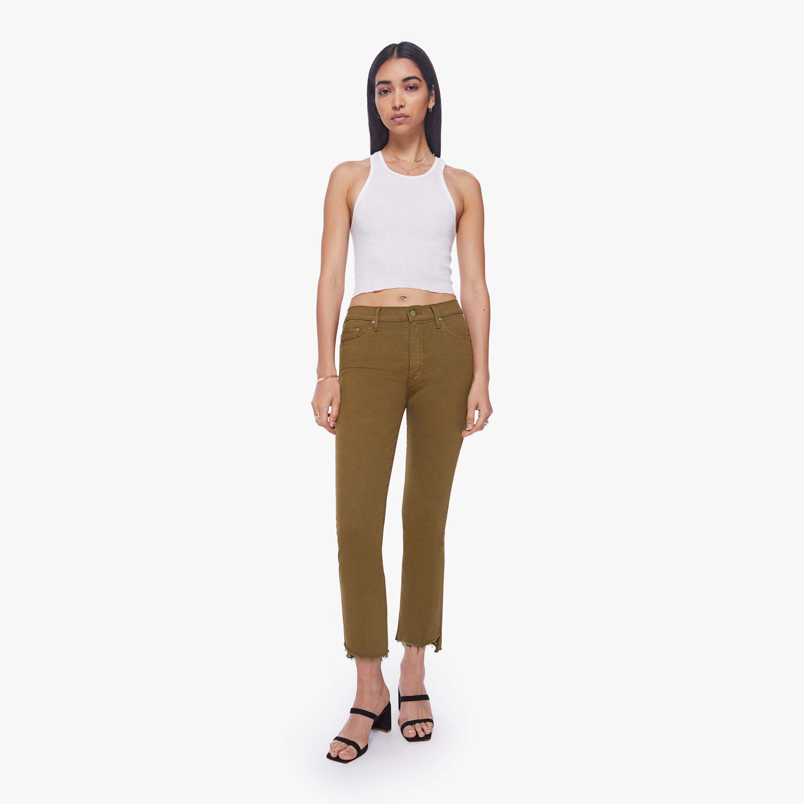 Shop Mother The Insider Crop Step Fray Fir Jeans In Green