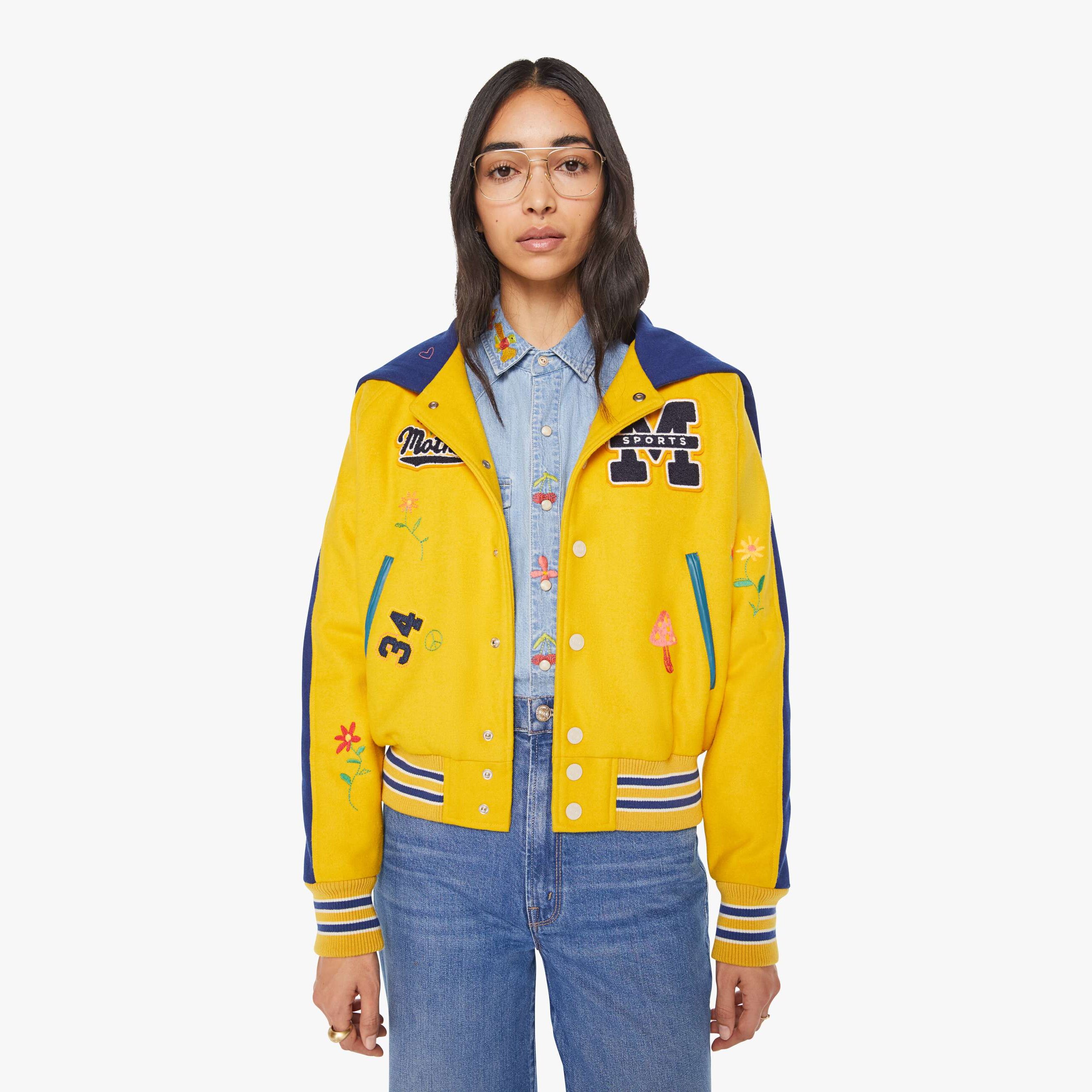Mother The Split Hood Team Spirit Drop Out Jacket In Yellow