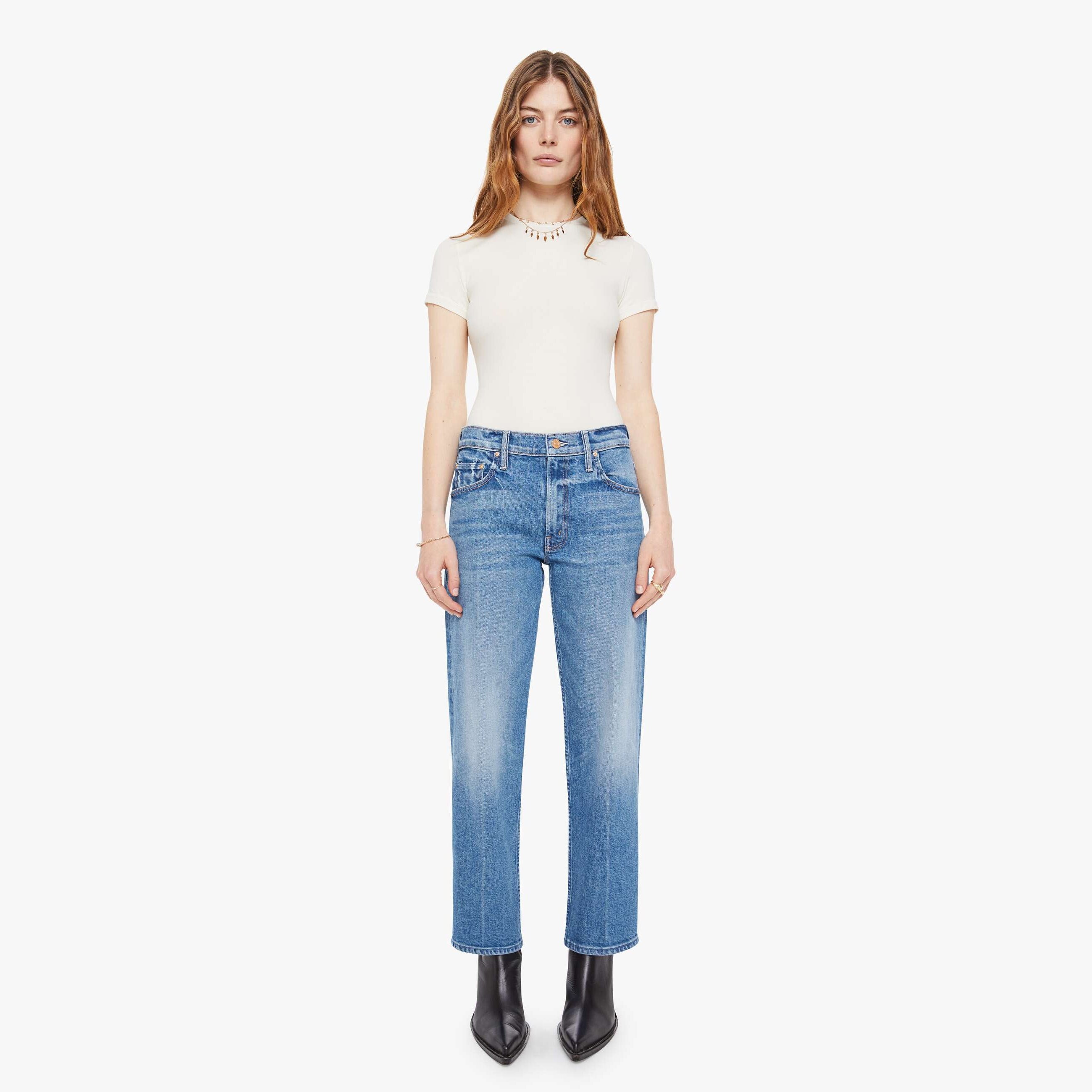 Mother The Newbie Ankle Hokey Pokey Jeans In Neutral
