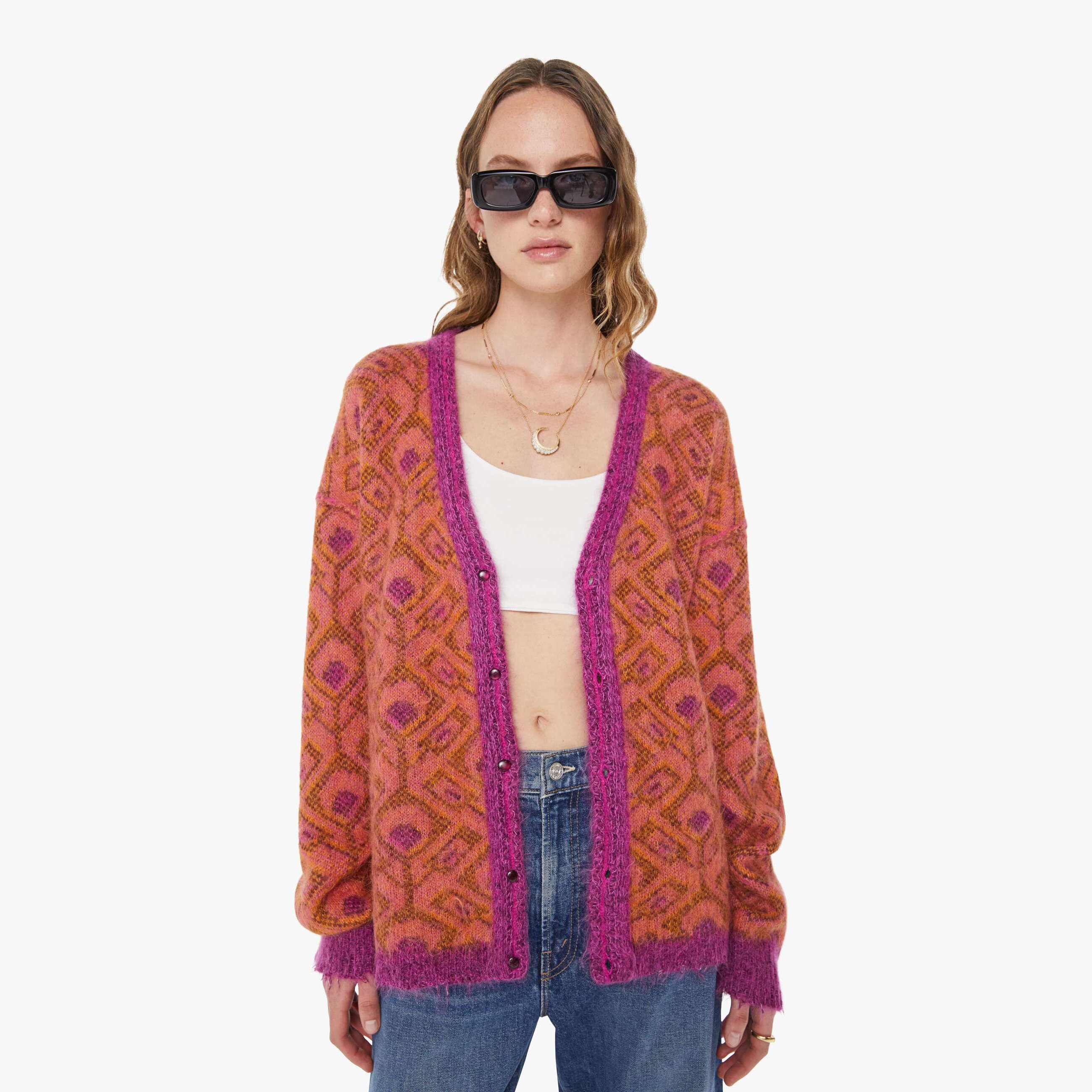 Mother Womens Birds Of Paradise The Double Face V-neck Wool-blend Cardigan In Pink