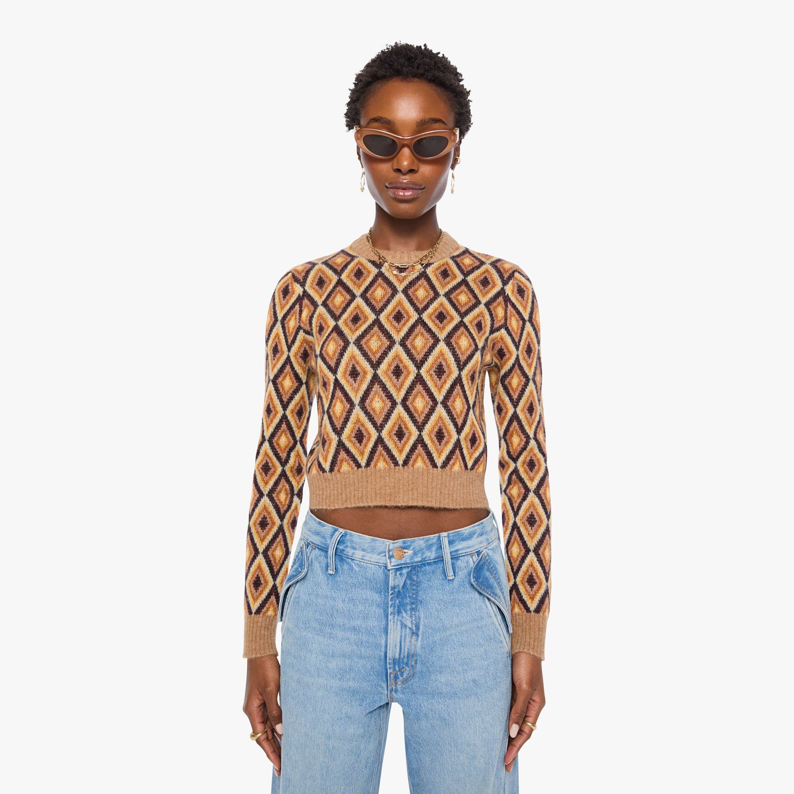 Mother The Crop Jumper Beeswax And Caramel Cafe Shirt In Multi