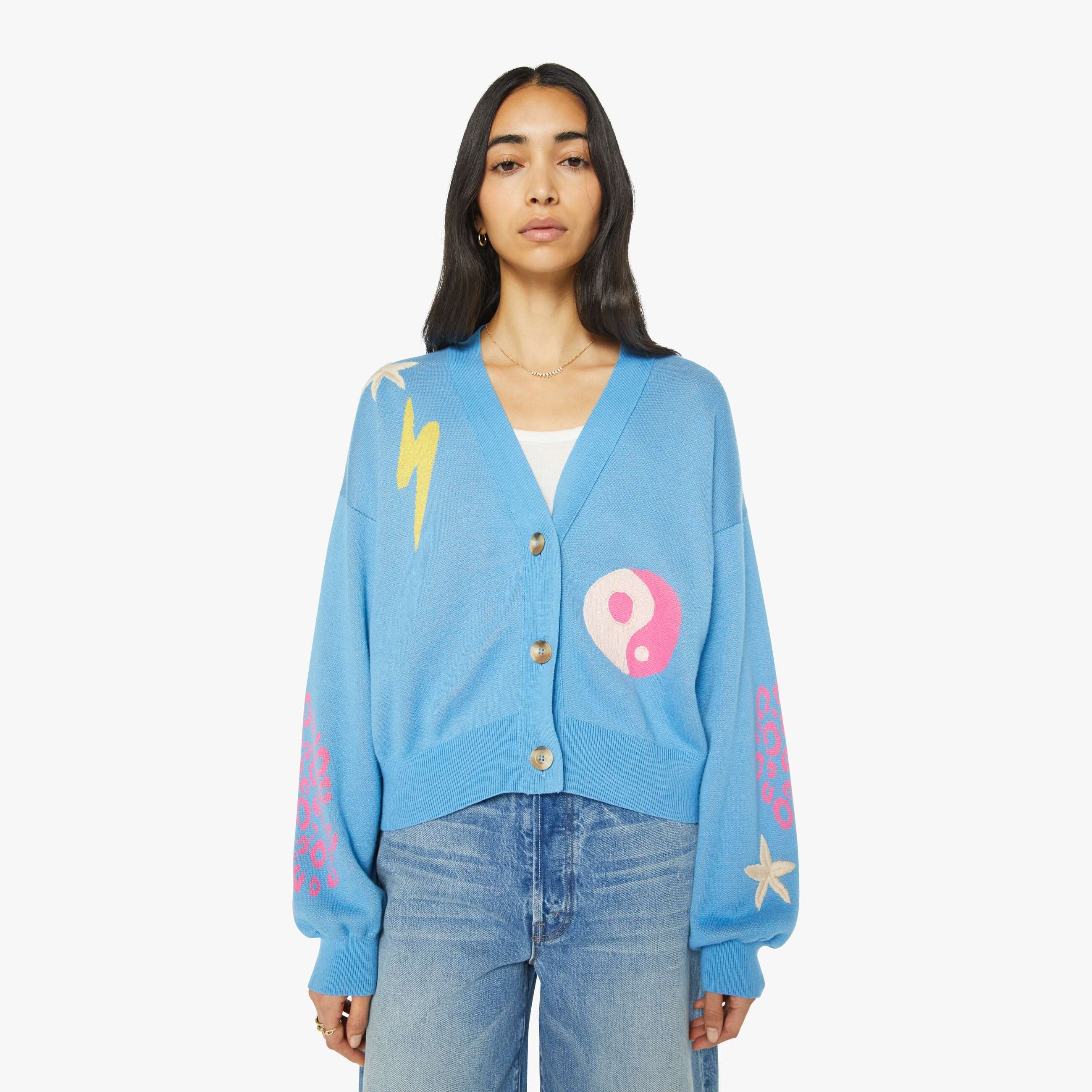 Shop Mother The Bell Sleeve Crop Cardigan Shreddin' Waves Sweater In Multi - Size Medium