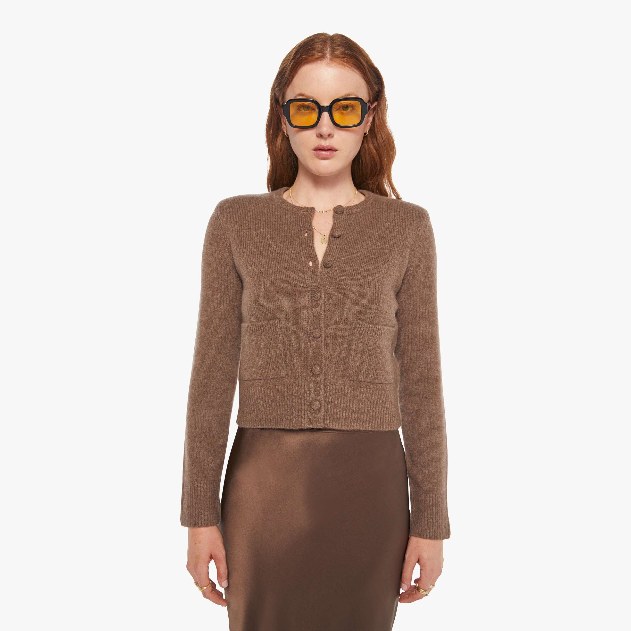 Sablyn Emilia Shoulder Pad Cardigan Swiss Shirt In Brown - Size X-small In Brown