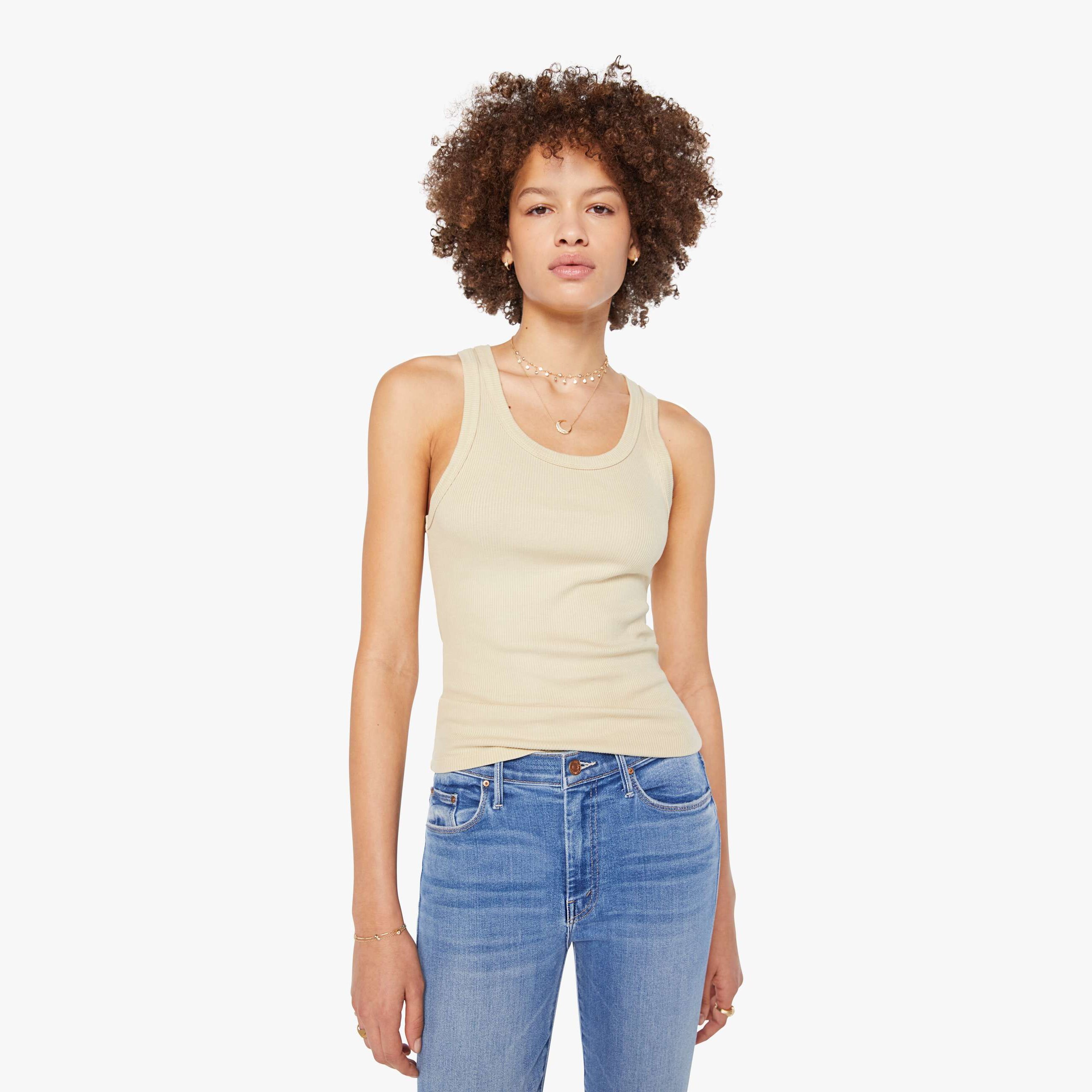 Sprwmn Rib Fitted Scoop Tank Top Pistachio In Multi