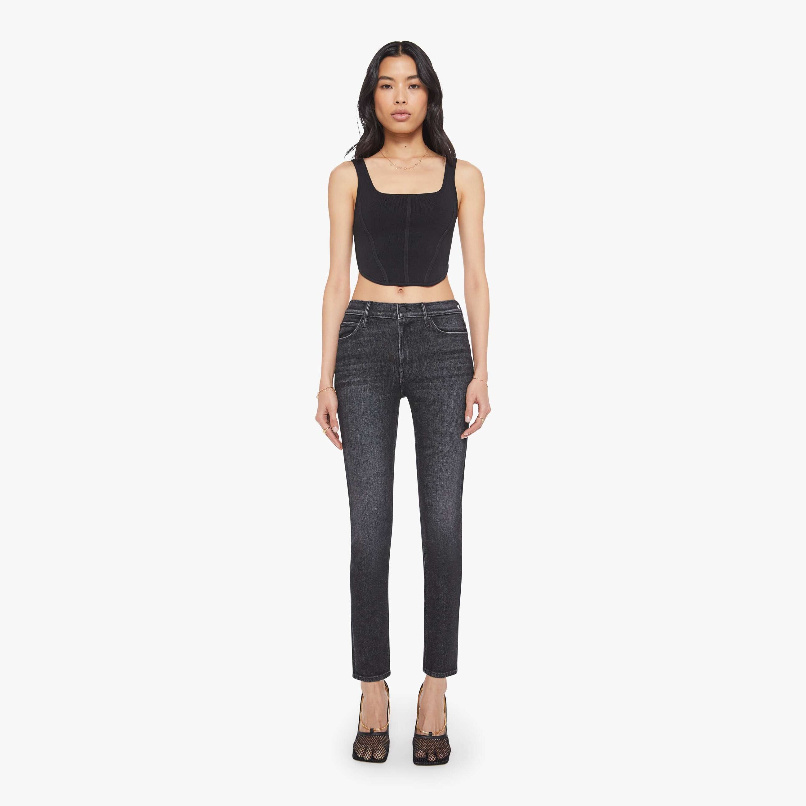 Mother The Mid Rise Dazzler Flood Keep It Sharp Jeans In Black