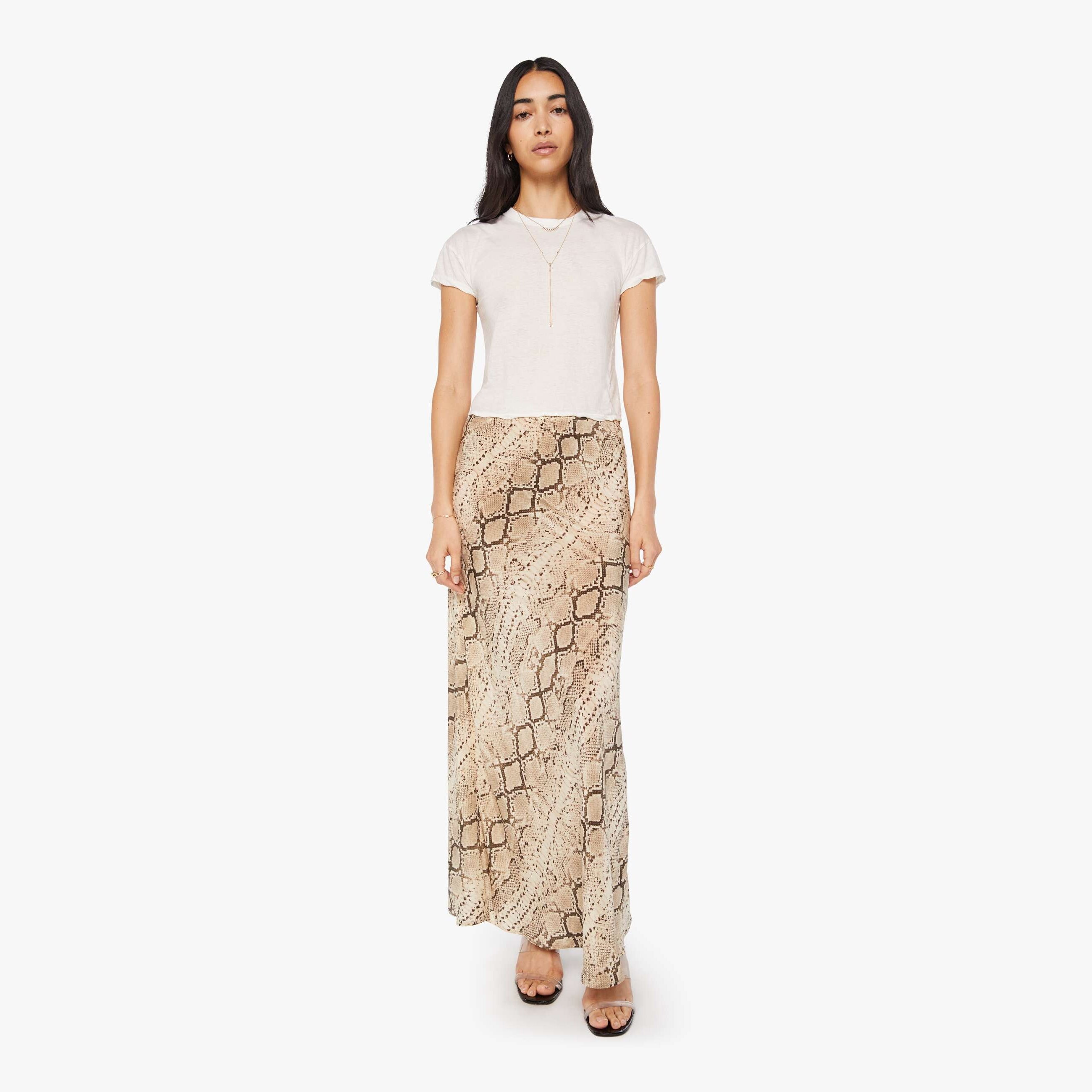 Sprwmn Bias Maxi Skirt Beige Snakeskin In Beige