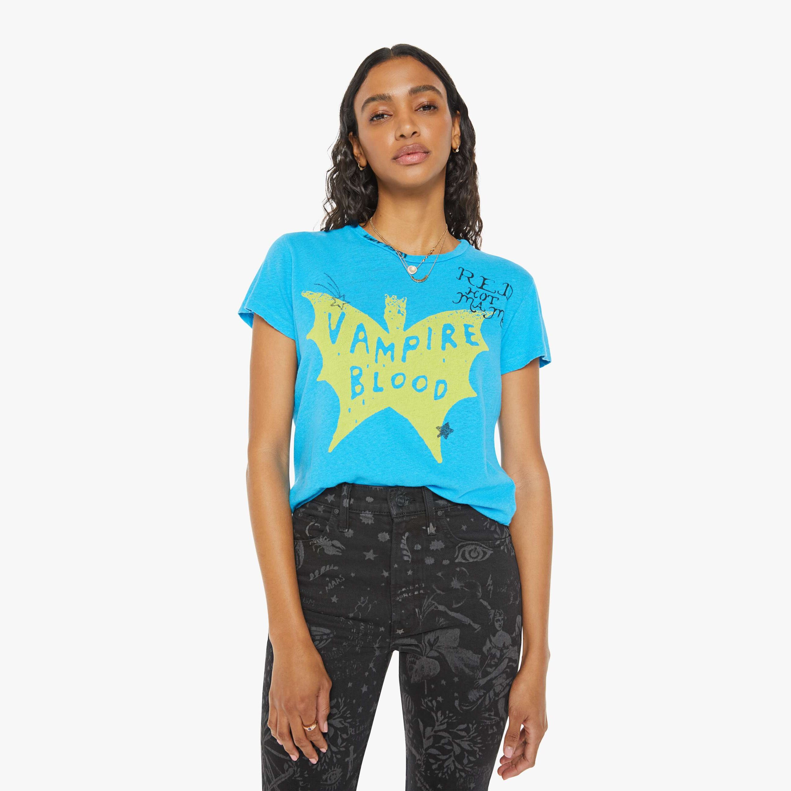 Mother The Sinful Linen-blend T-shirt In Blue