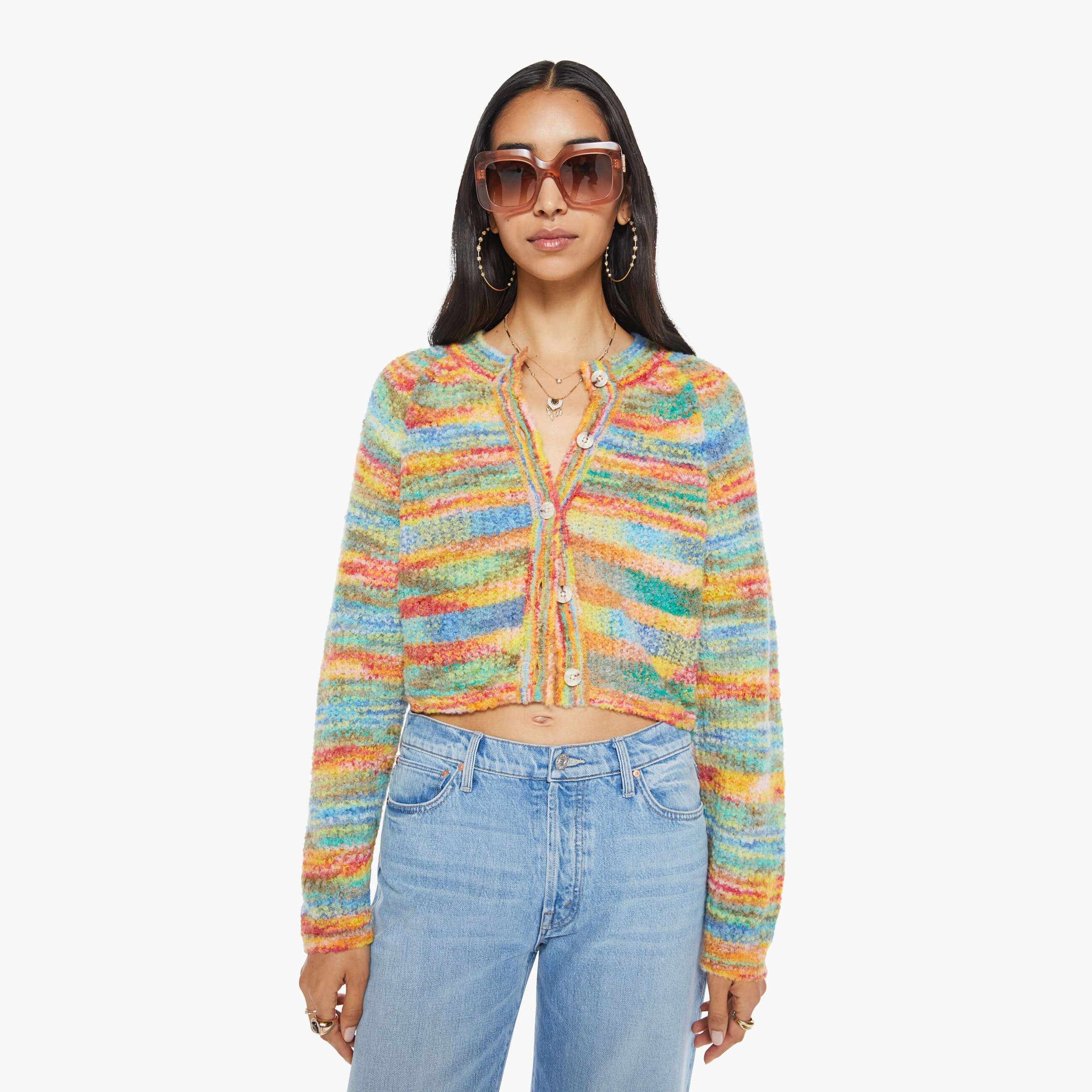 Mother The Raglan Cropped Crewneck Cardigan Sweater In Orange