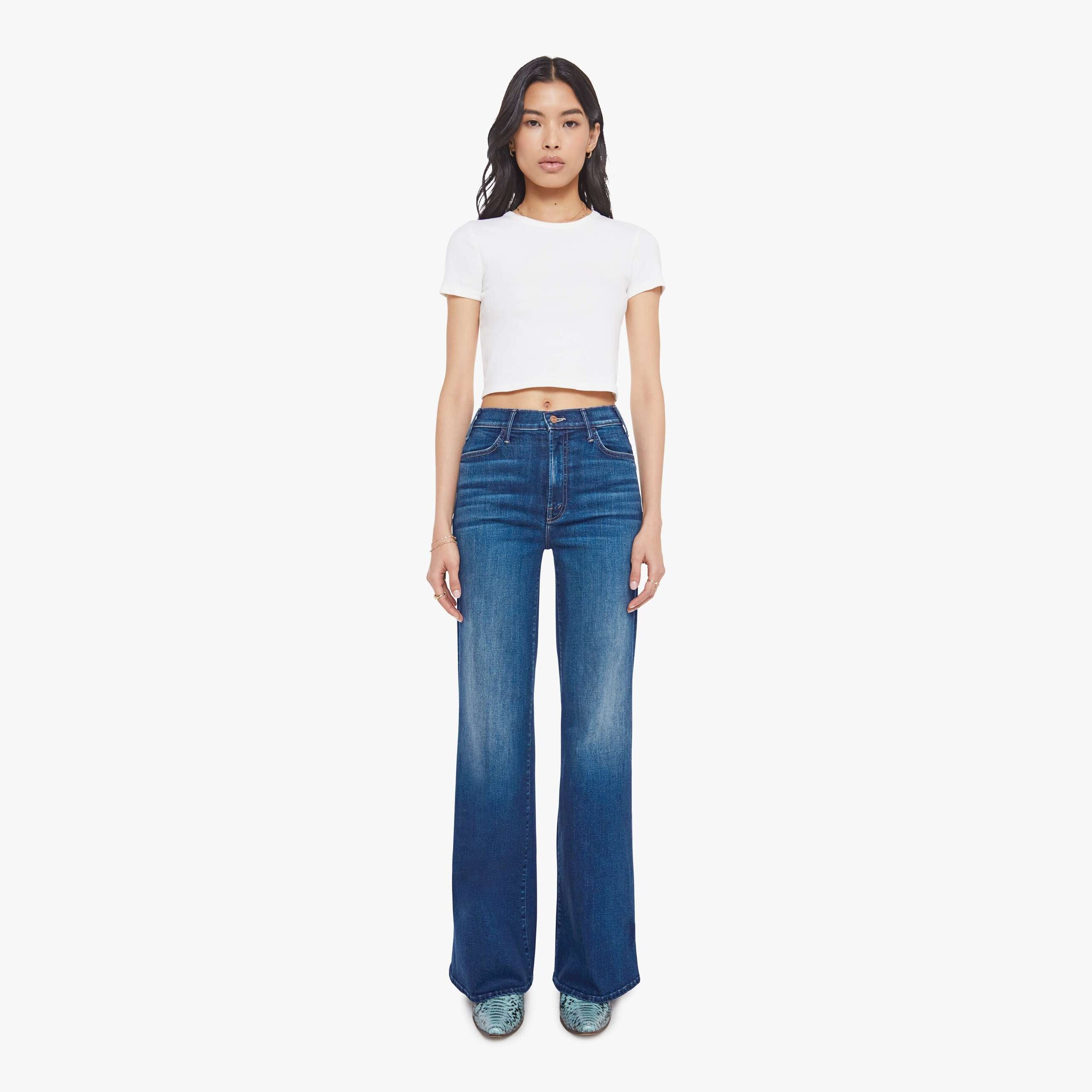 Mother The Hustler Roller Sneak Troublemaker Jeans In Blue