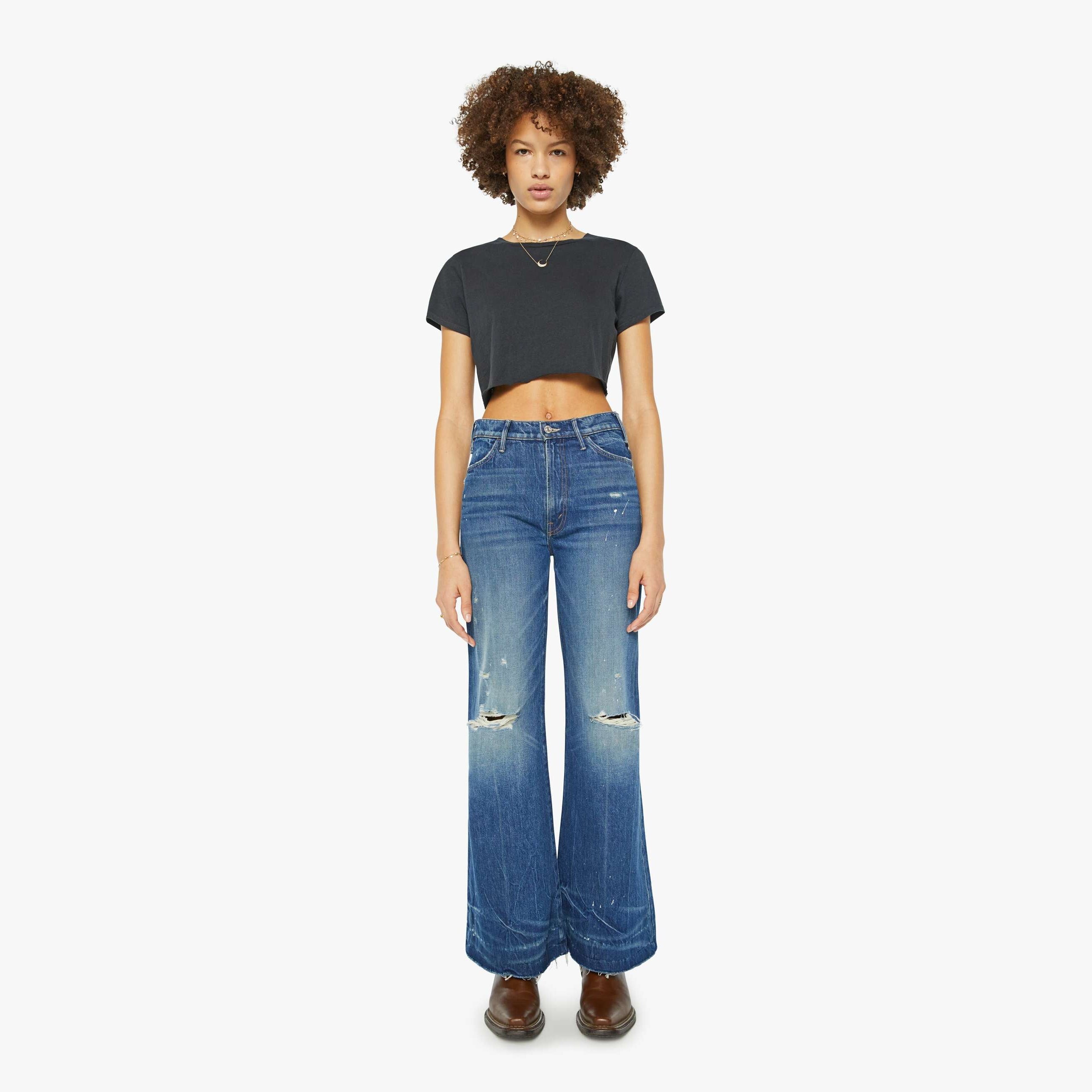 Mother The Hustler Roller Skimp Fray Disturbing The Peace Jeans In Blue - Size 25 In Blue