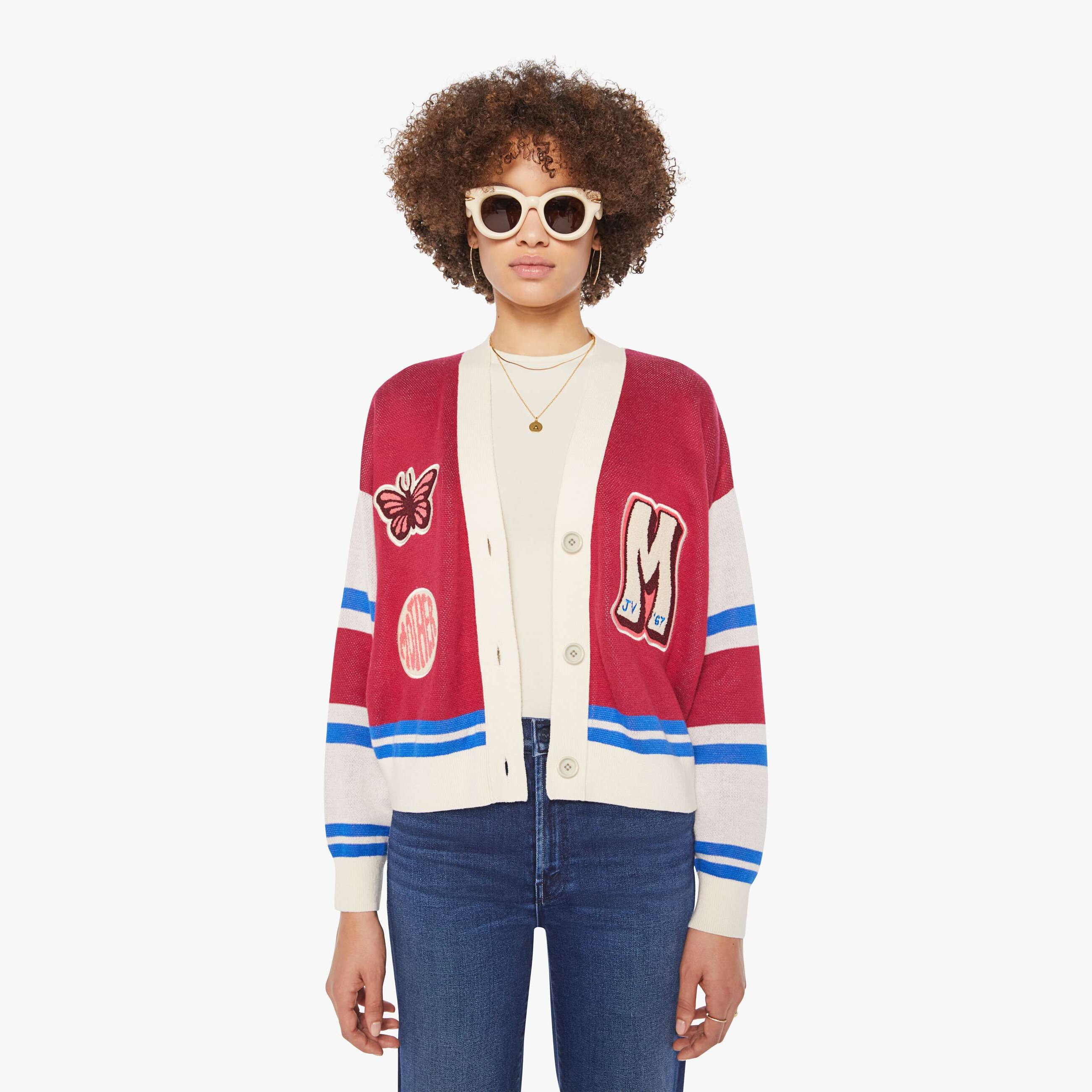 Mother The Boxy Cardigan Hoot High Shirt In Red
