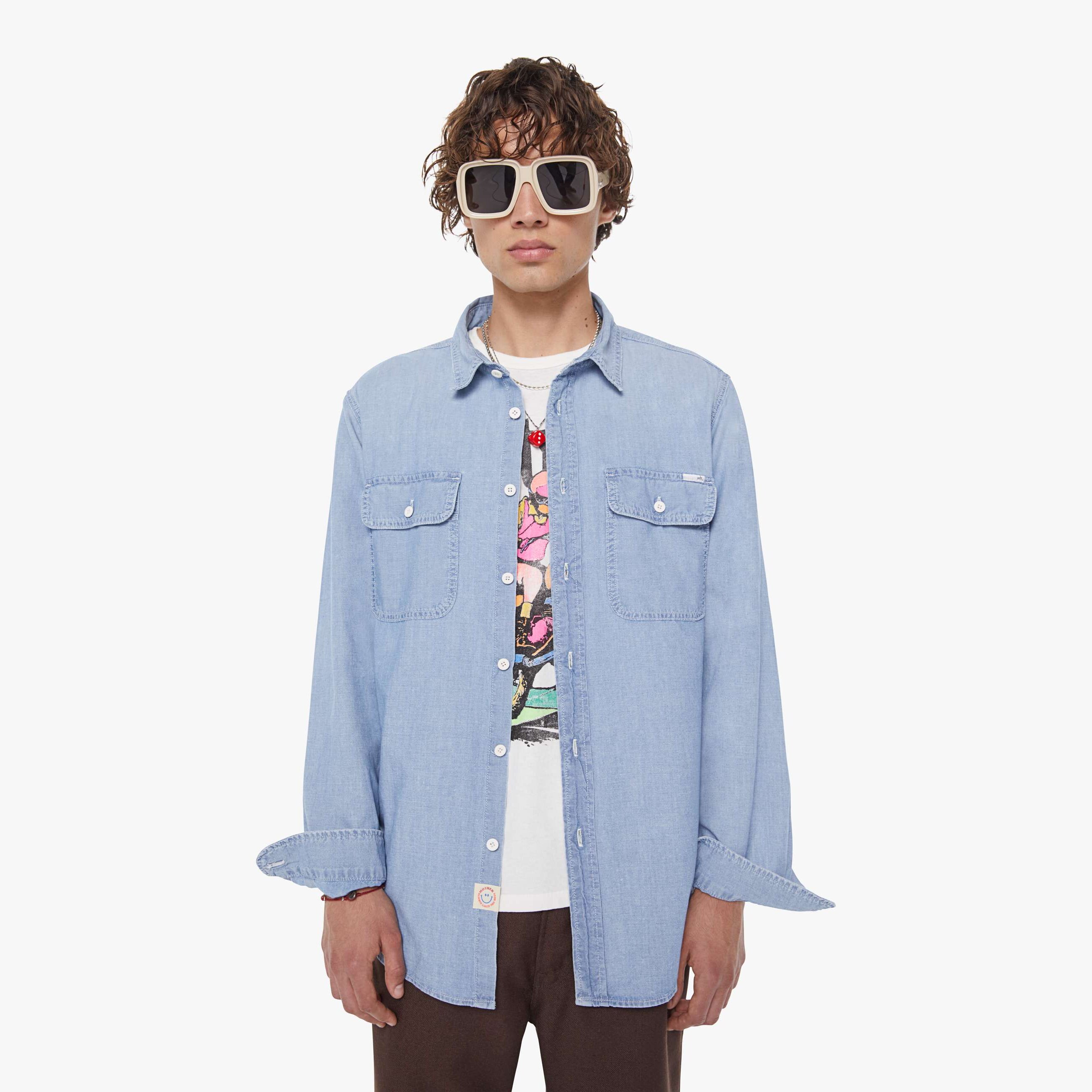 Mother The Rounded Freeze Talking Shop Shirt In Blue