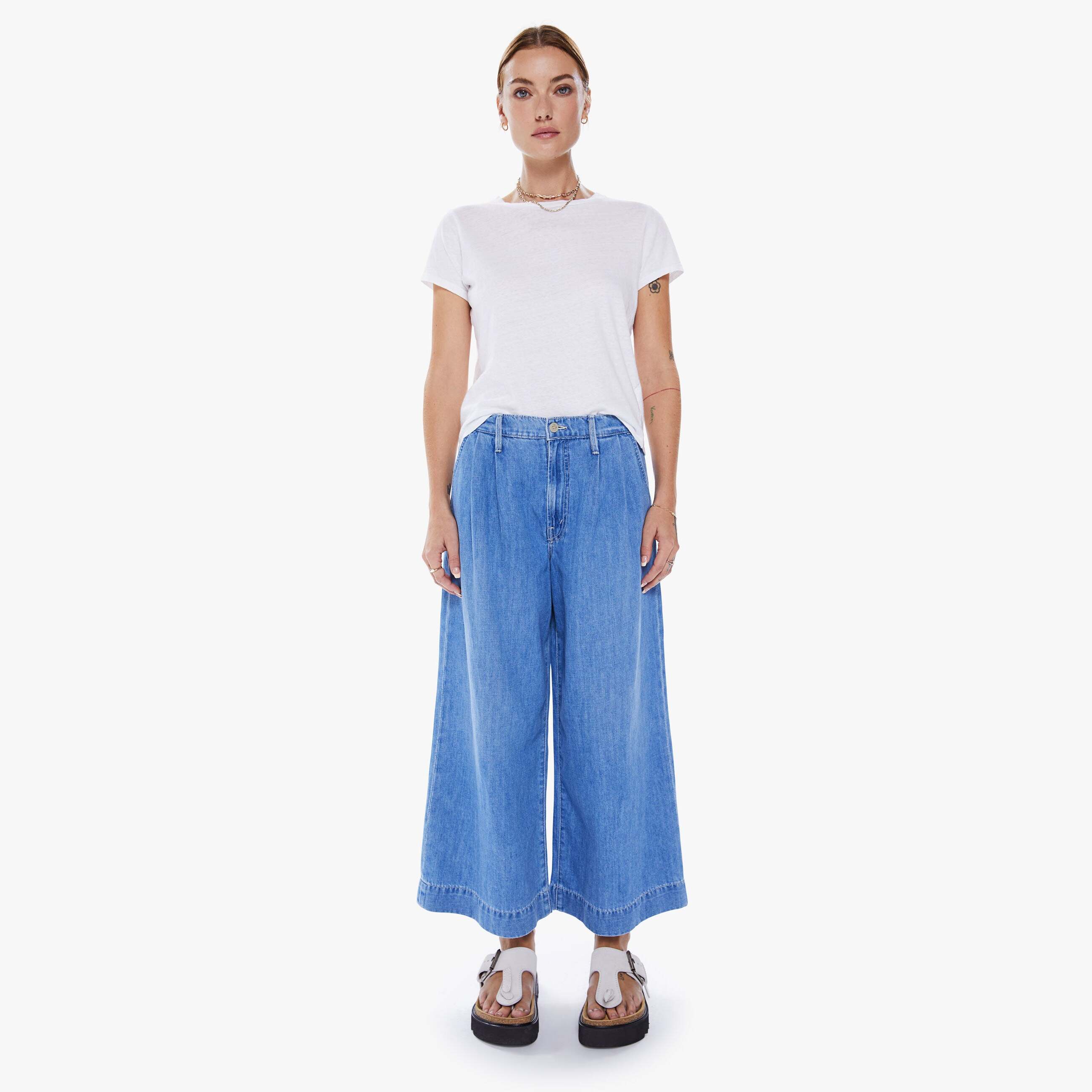 Mother High Waisted Pouty Prep Ankle Salt And Lime Trousers In Blue