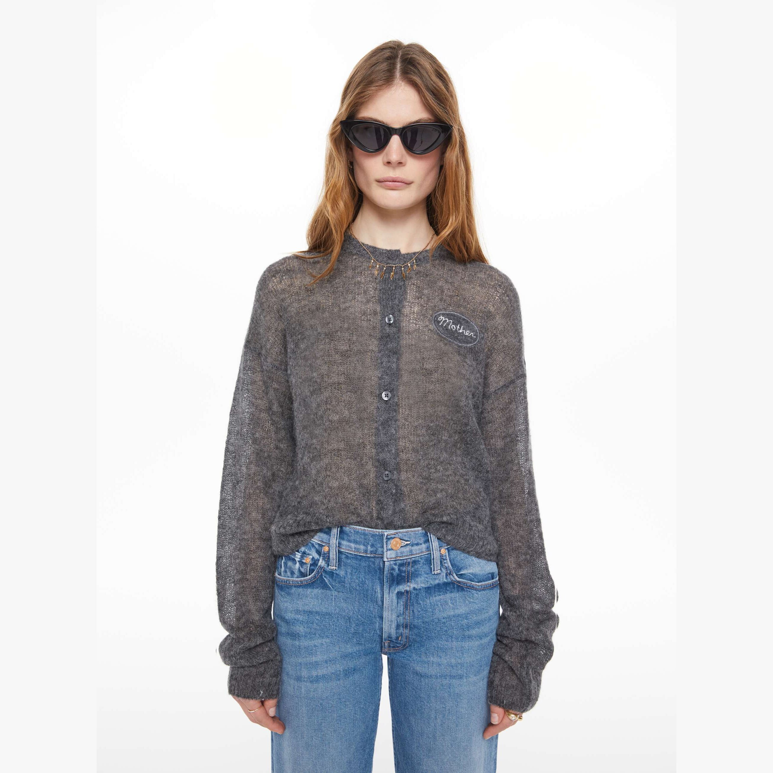 Mother The Crop Cardigan Shirt In Gray
