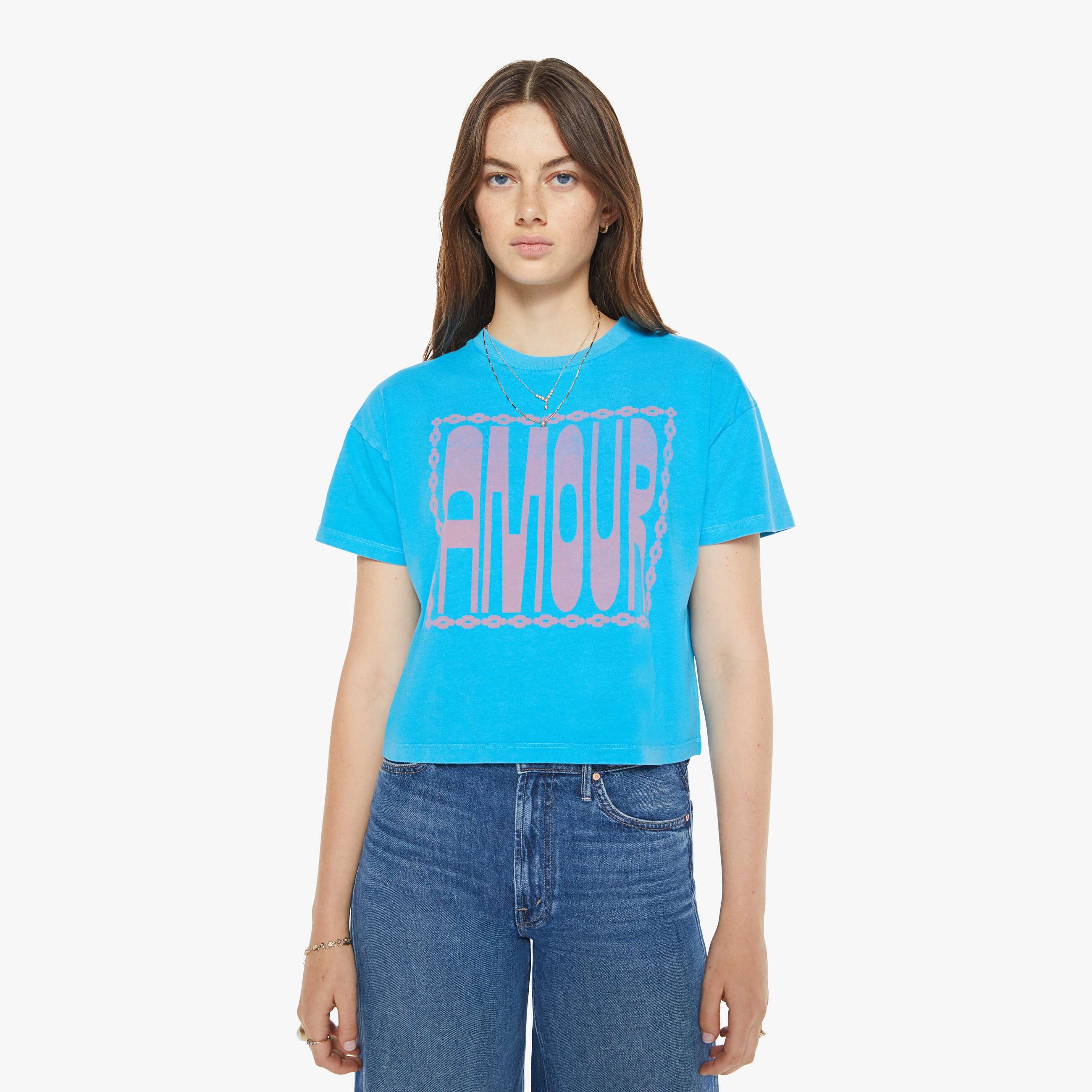 Mother The Grab Bag Crop T-shirt Amour T-shirt In Blue