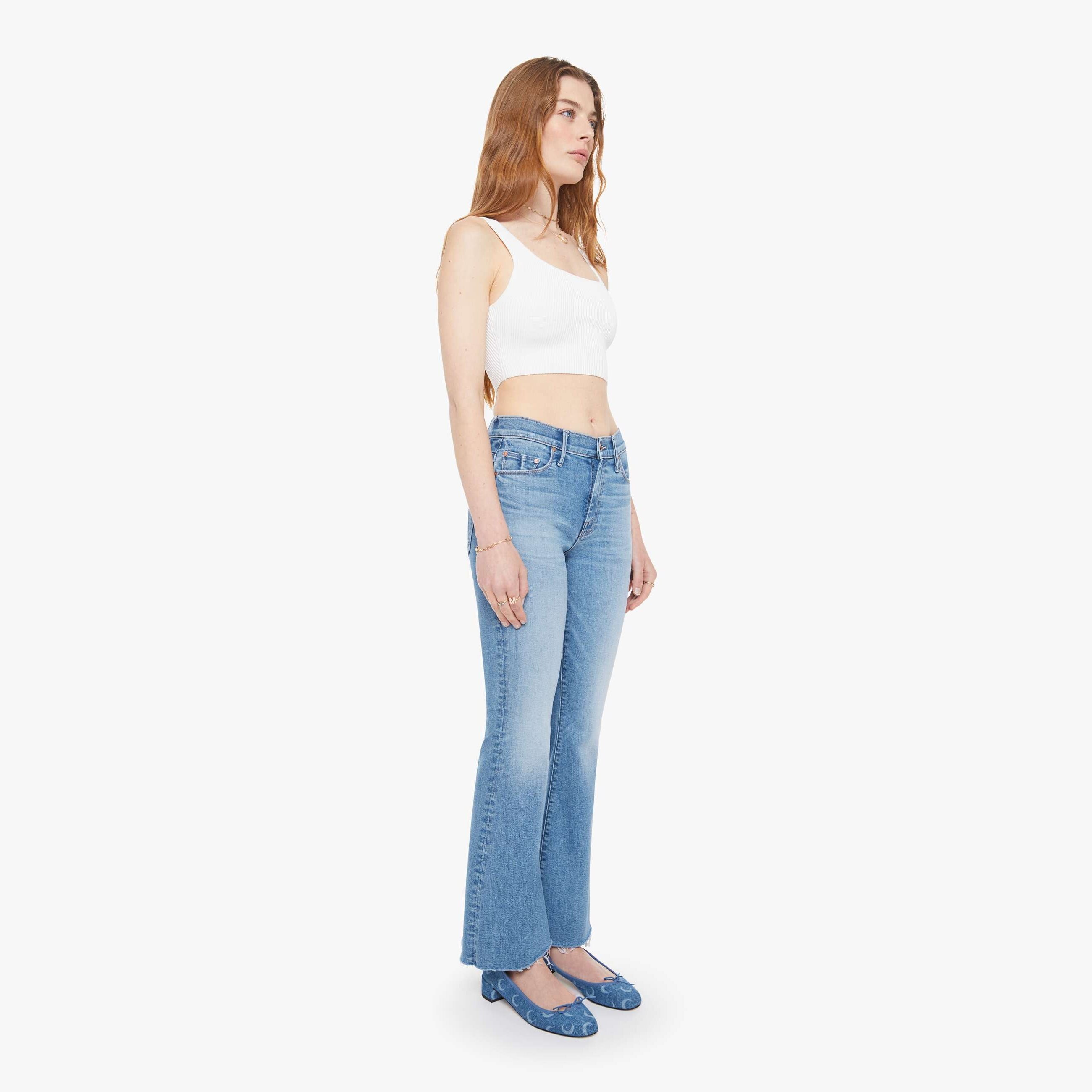 Mother The Weekender Fray Ride Hard, Live Louder Jeans In Blue