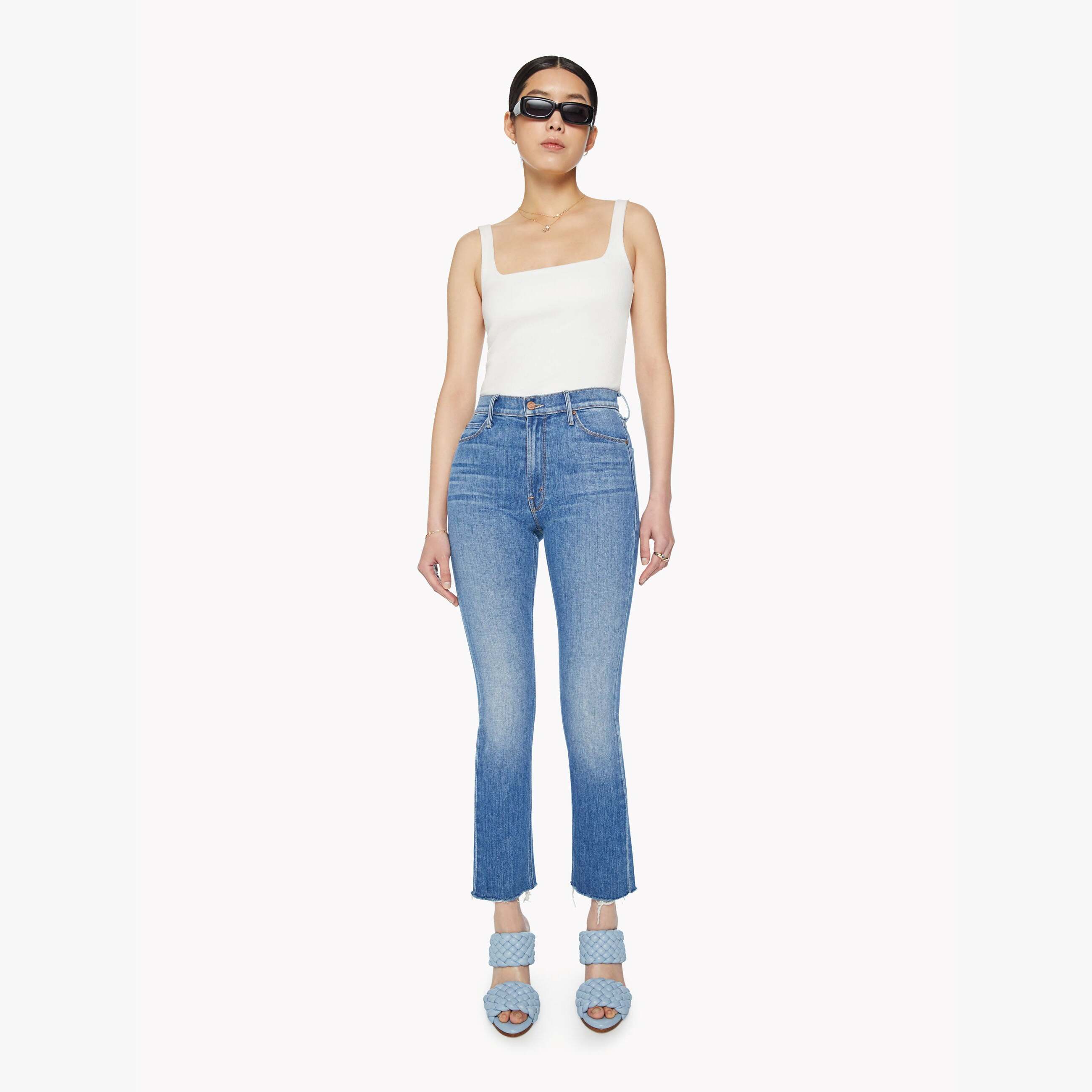 Mother The Mid Rise Dazzler Ankle Fray New Sheriff In Town Jeans In Blue