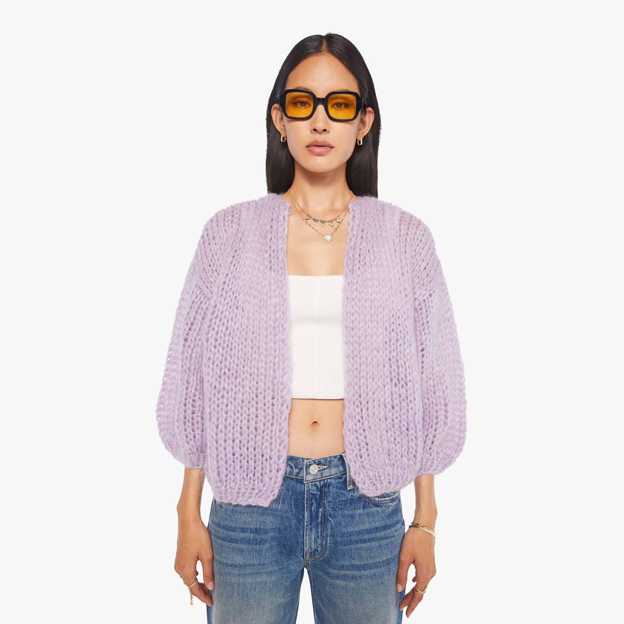Maiami Mohair Bomber Cardigan Soft Lavender Jacket In Multi - Size M/l In Purple