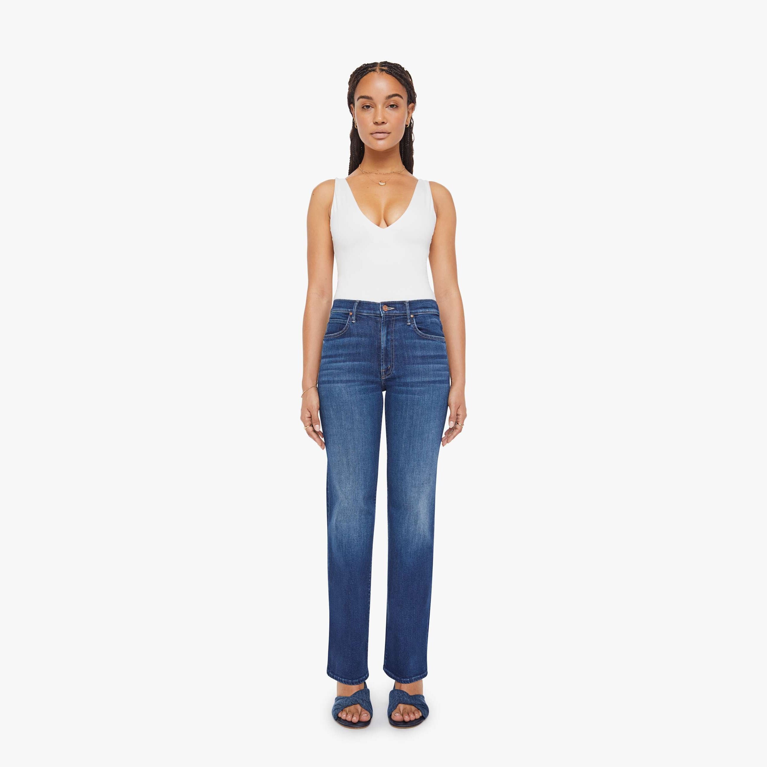 Mother Petites The Lil Kick It Troublemaker Jeans In Blue