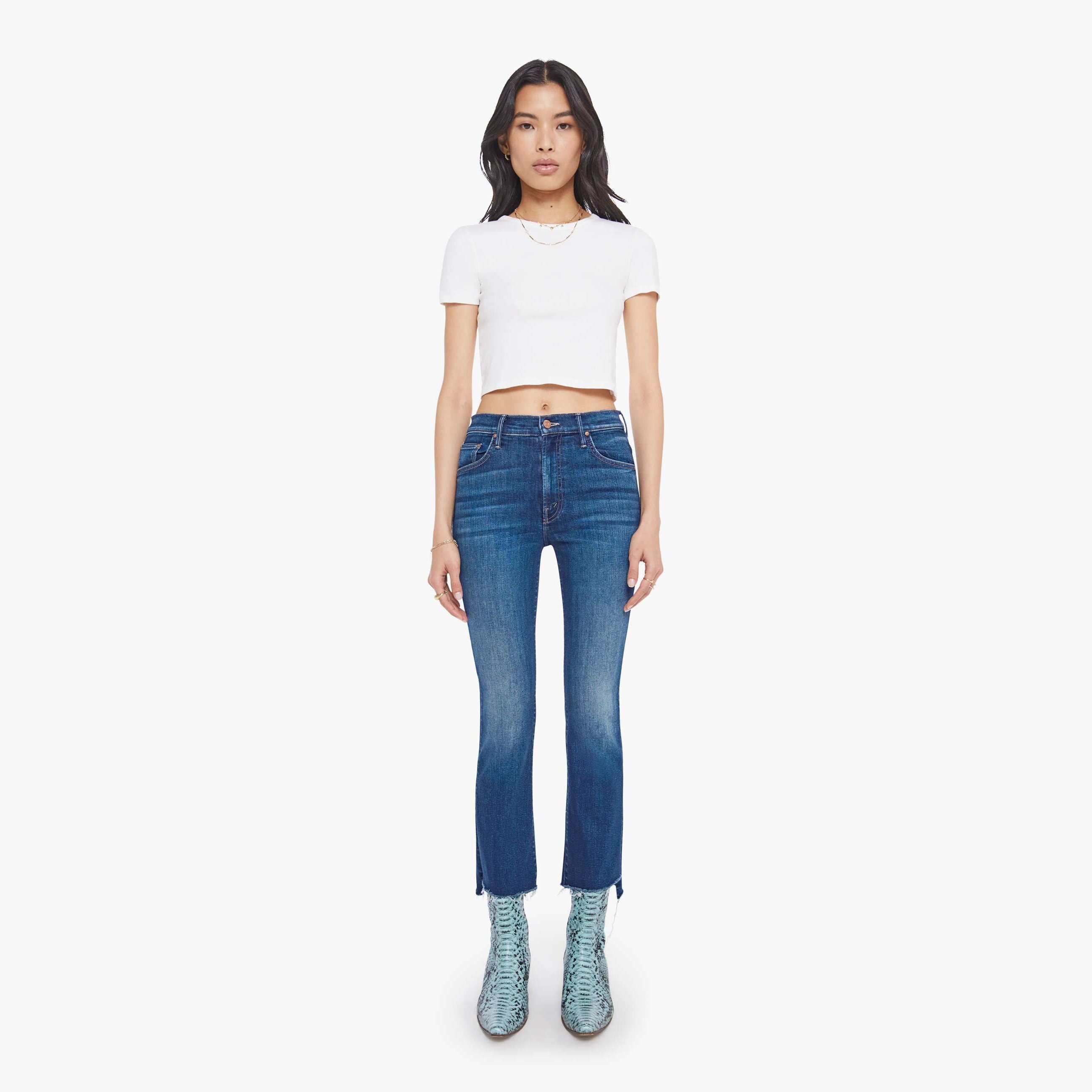 Mother The Insider Crop Step Fray Troublemaker Jeans In Blue