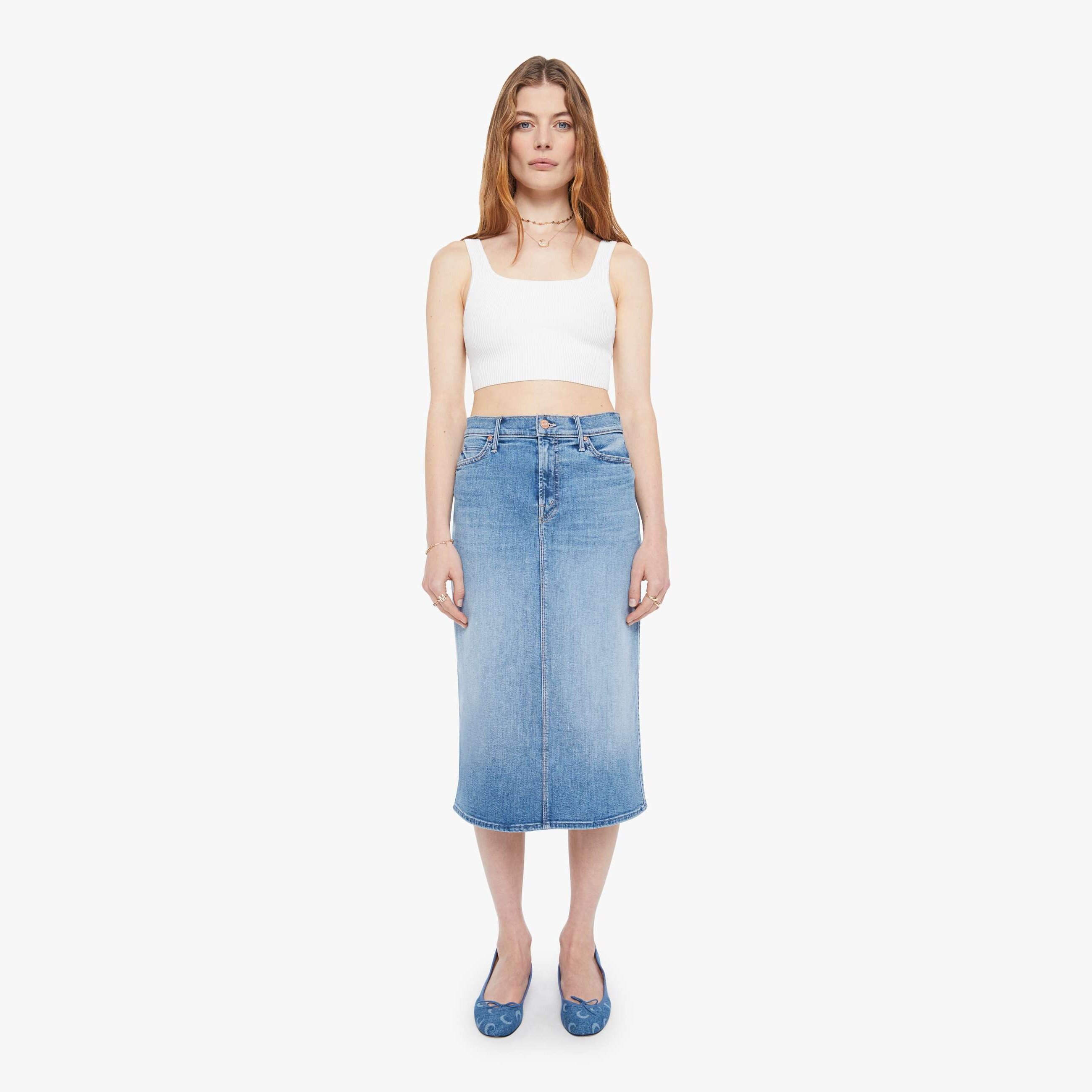 Mother The Swooner Straight A Midi Skirt Ride Hard, Live Louder In Blue