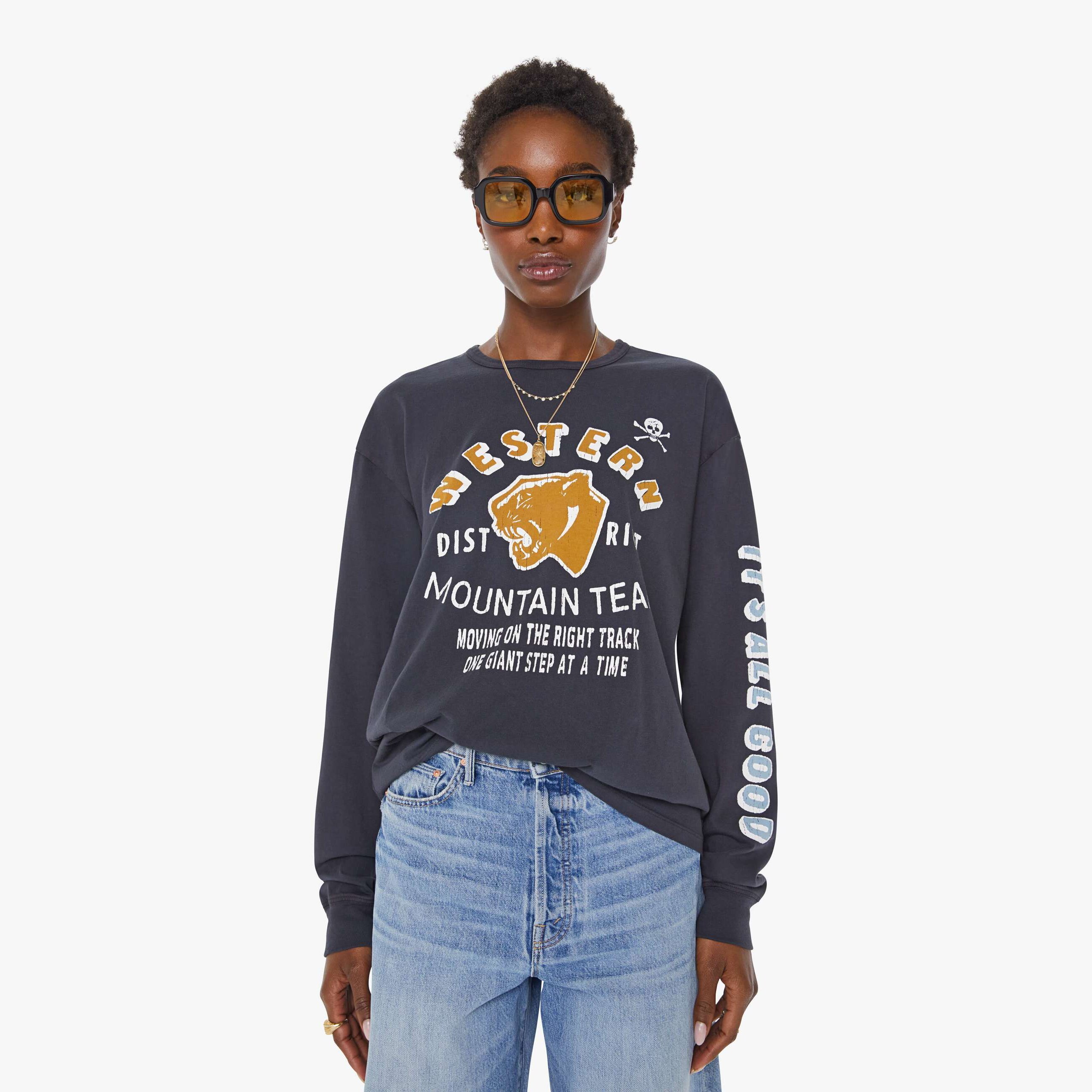 Mother The Long Sleeve Lowdown Western Mountain Team T-shirt In Gray