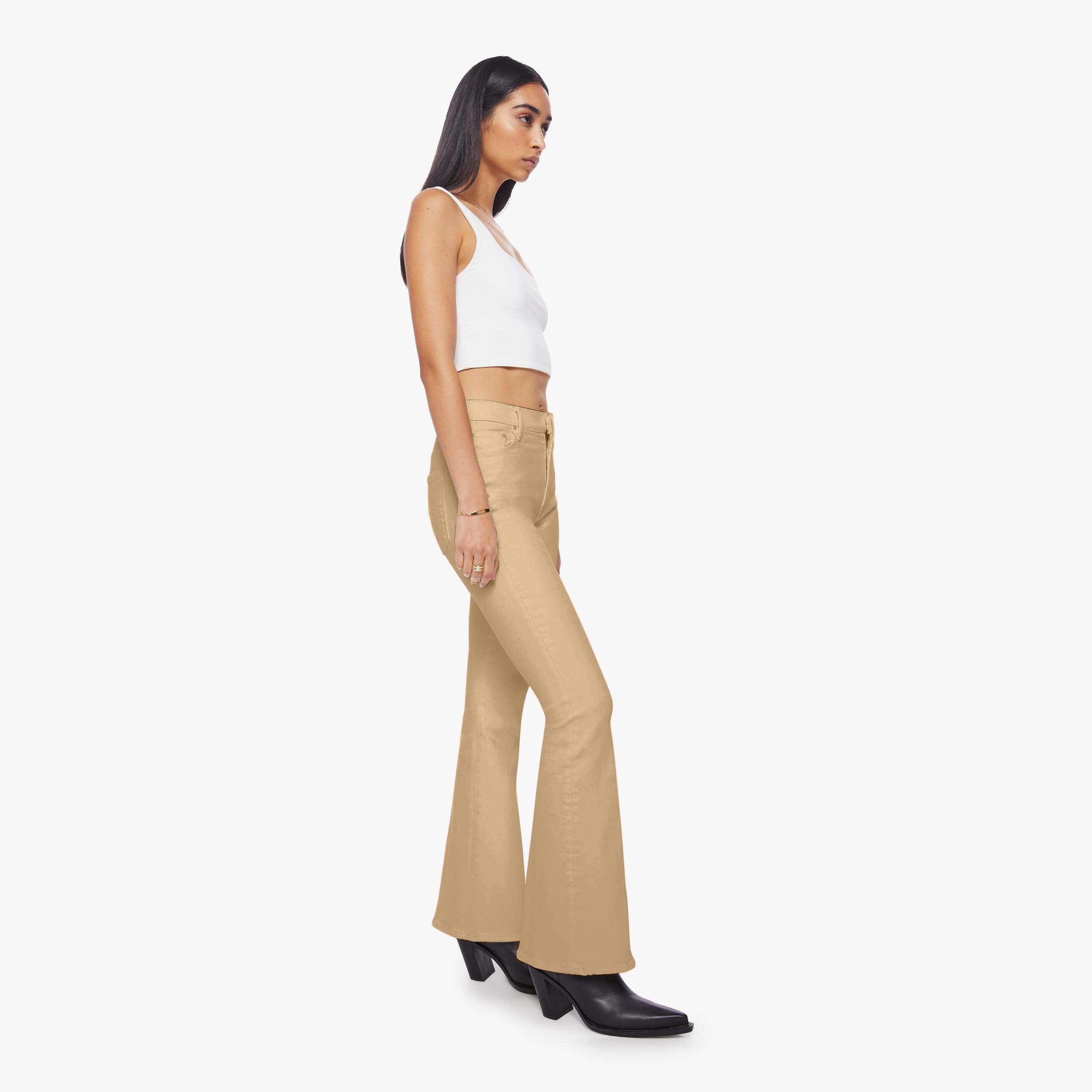 Mother High Waisted Weekender Skimp Sand Jeans In Khaki