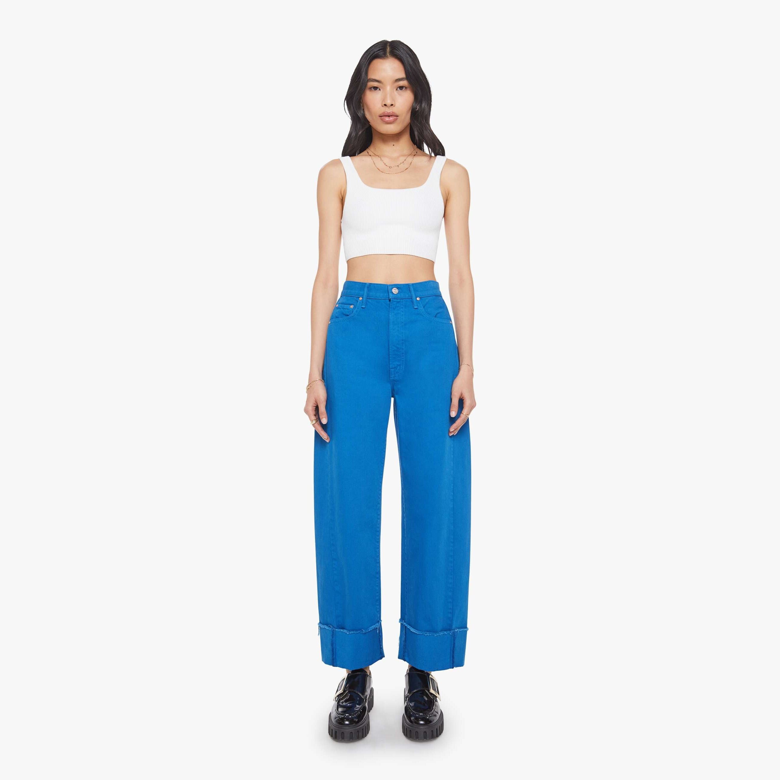 Mother The Half-pipe Ankle Cuff Fray Mikonos Pants In Blue
