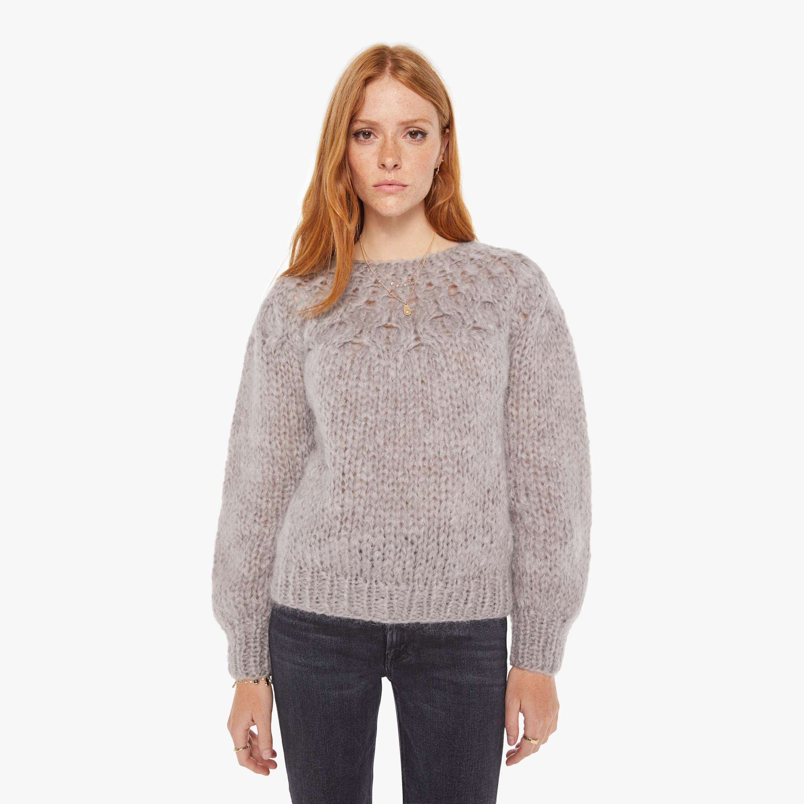 Maiami Mohair Honeycomb Pleated Pullover Concrete Jumper In Grey