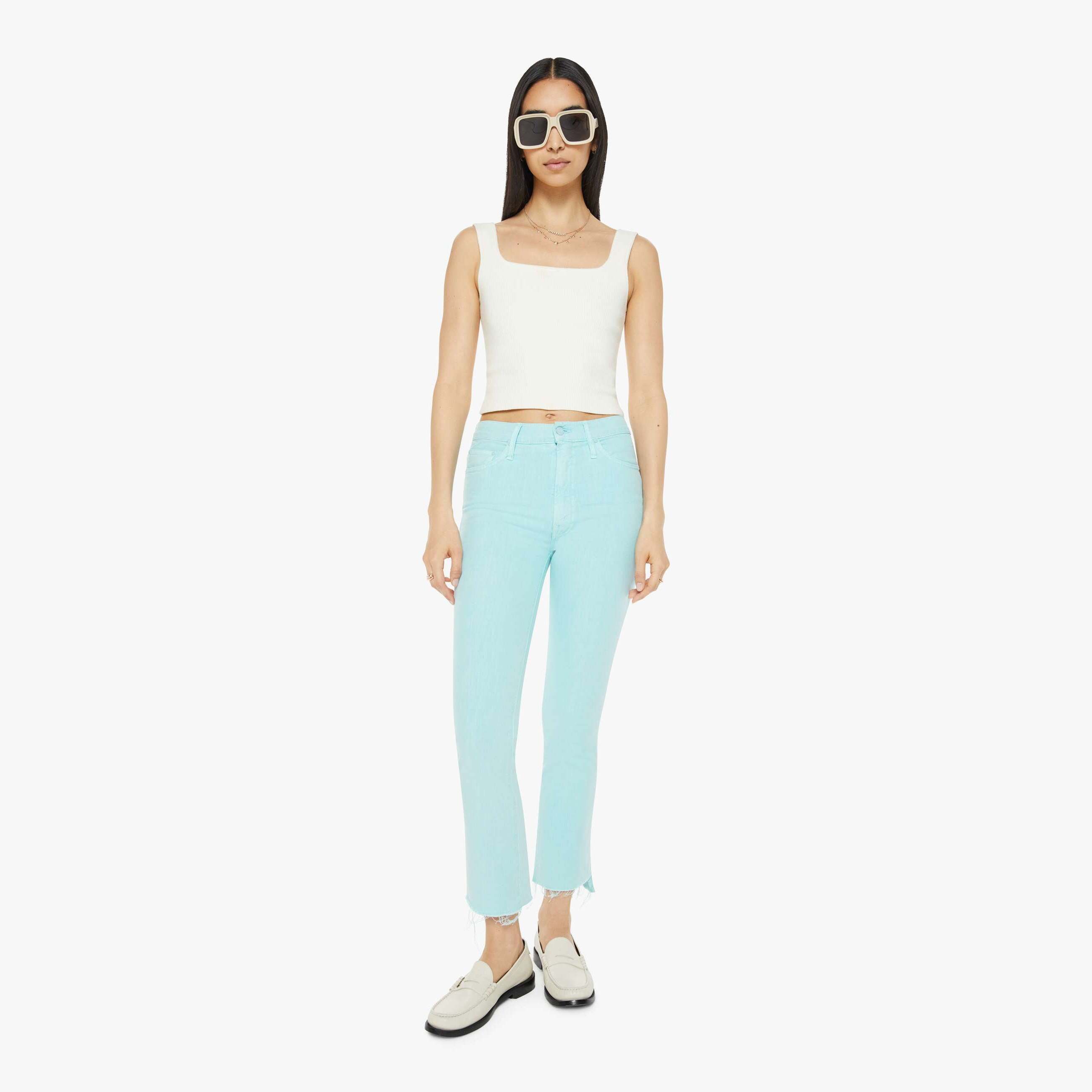 Mother The Insider Crop Step Fray Glow Jeans In Blue