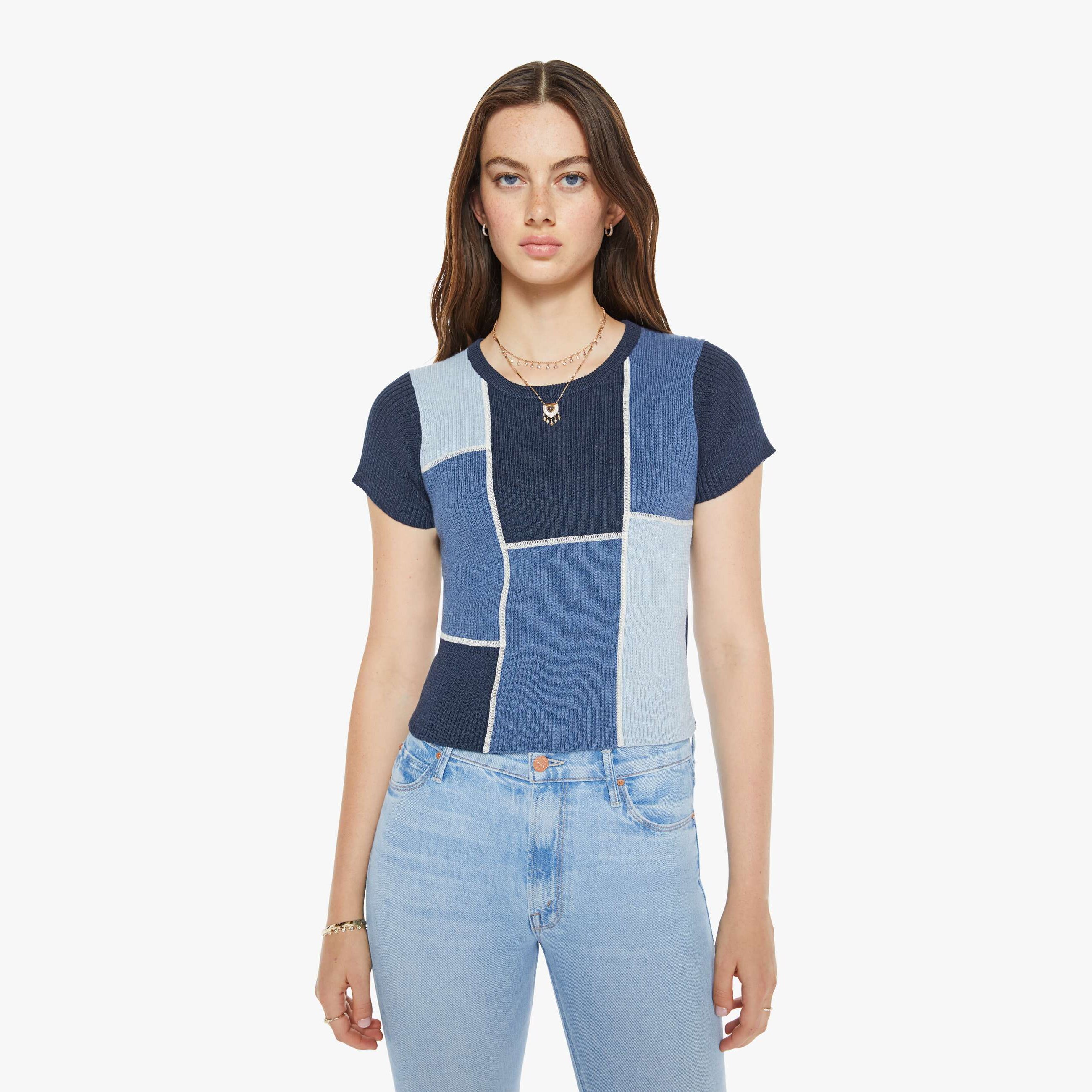 Shop Mother The Block Rib T-shirt Patching Things Up T-shirt In Blue