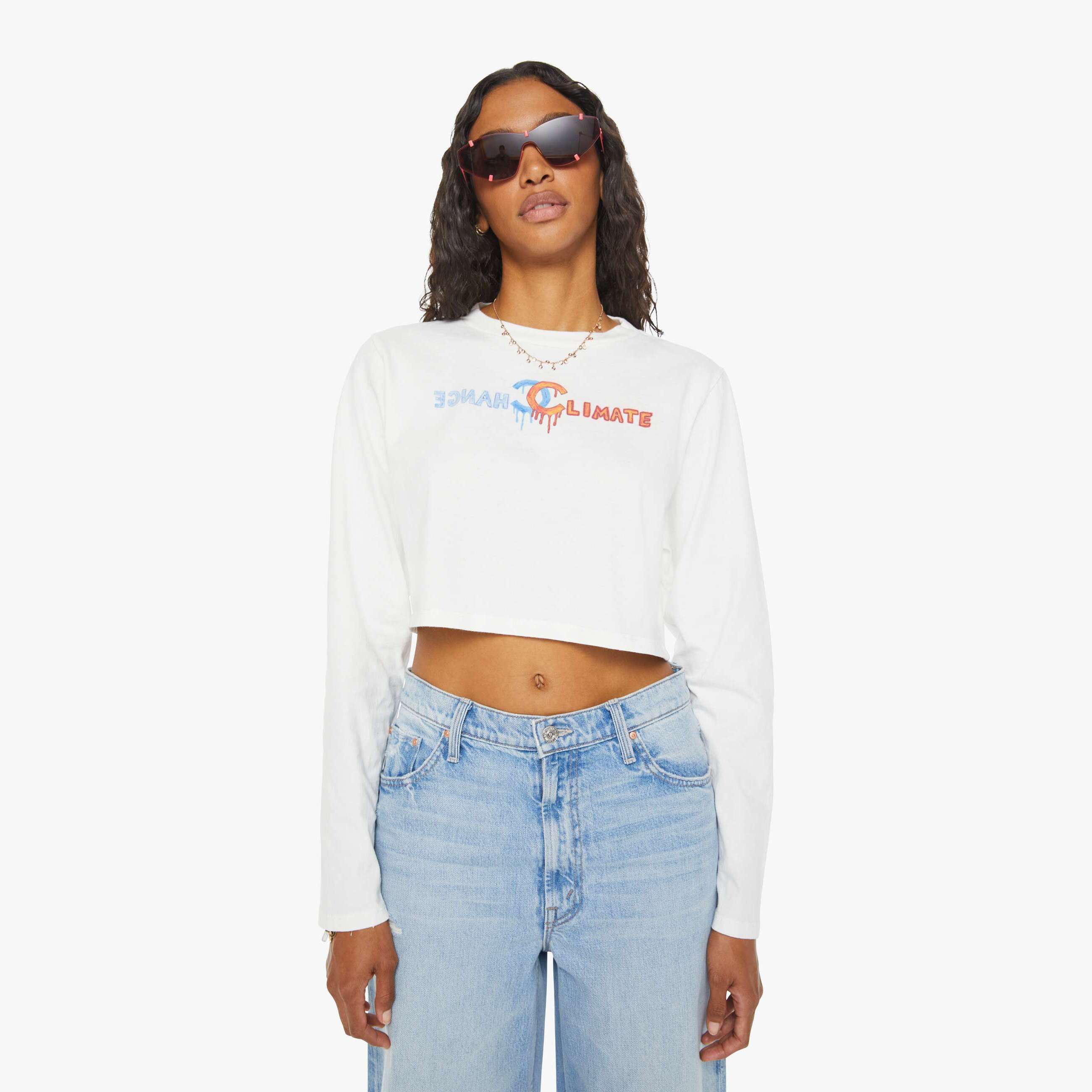Shop Unfortunate Portrait Climate Change Long Sleeve Crop T-shirt In White - Size X-small