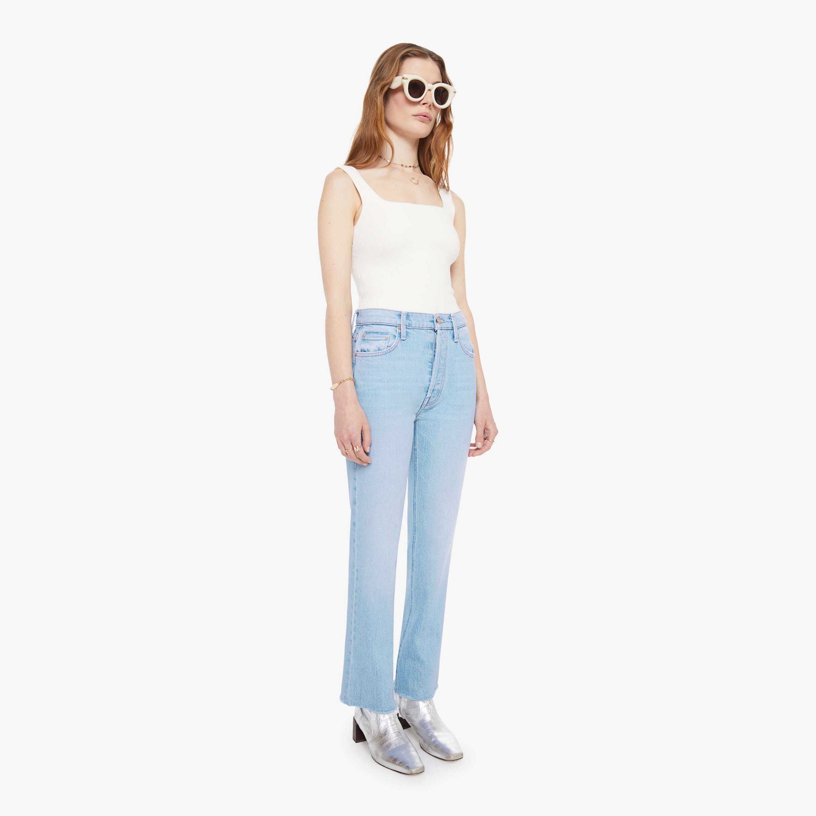 Mother The Tripper Flood Fray Cool As A Cat Jeans In Blue